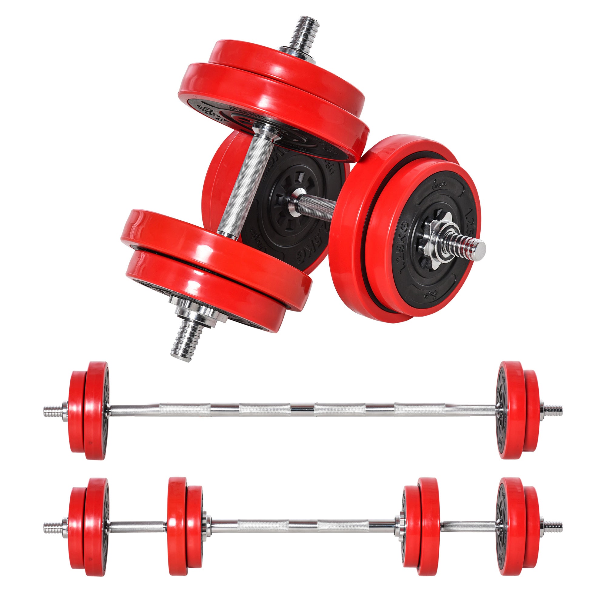 Dumbbell Set 20KGS 2-IN-1 Adjustable Dumbbells & Barbells, Red Black