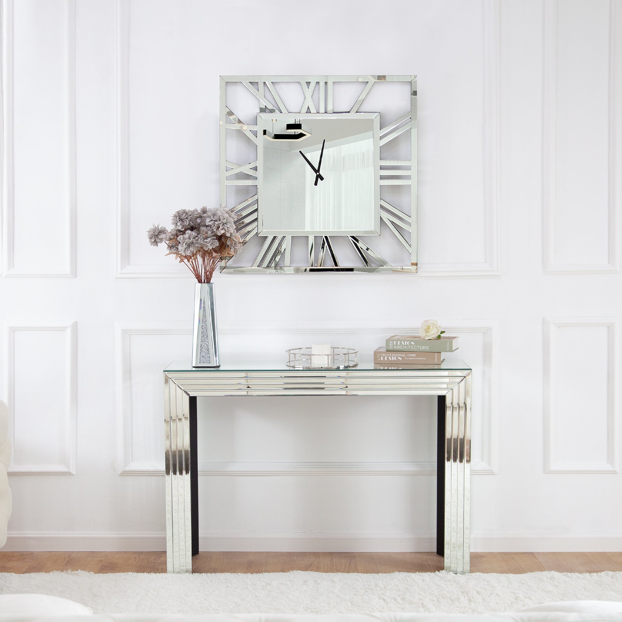 Wall Clock Large Square Glass