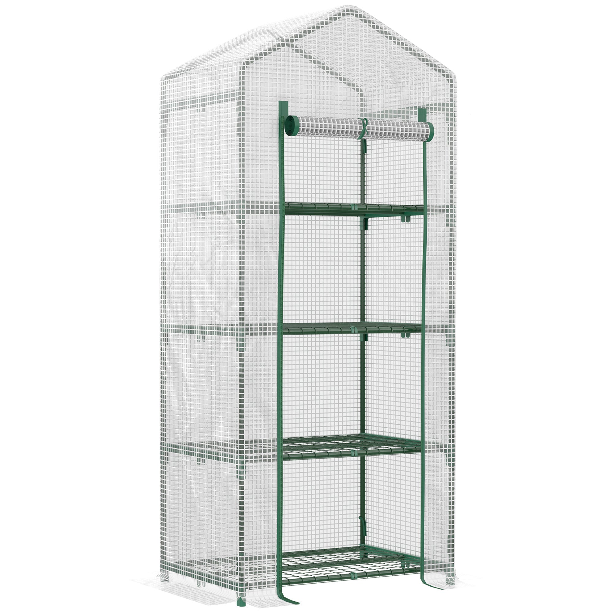 4 Tier Mini Greenhouse, Portable Compact Steel Frame PE Cover, White