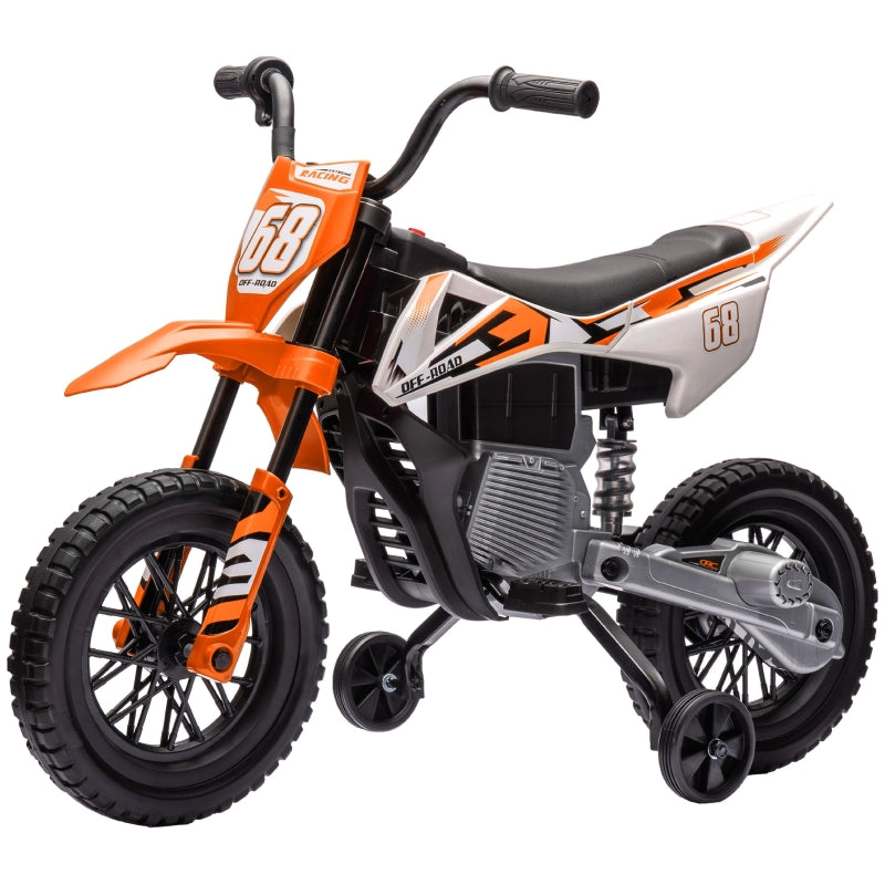 Electric Motorcycle for Children with Music and Training Wheels, 12V, Orange