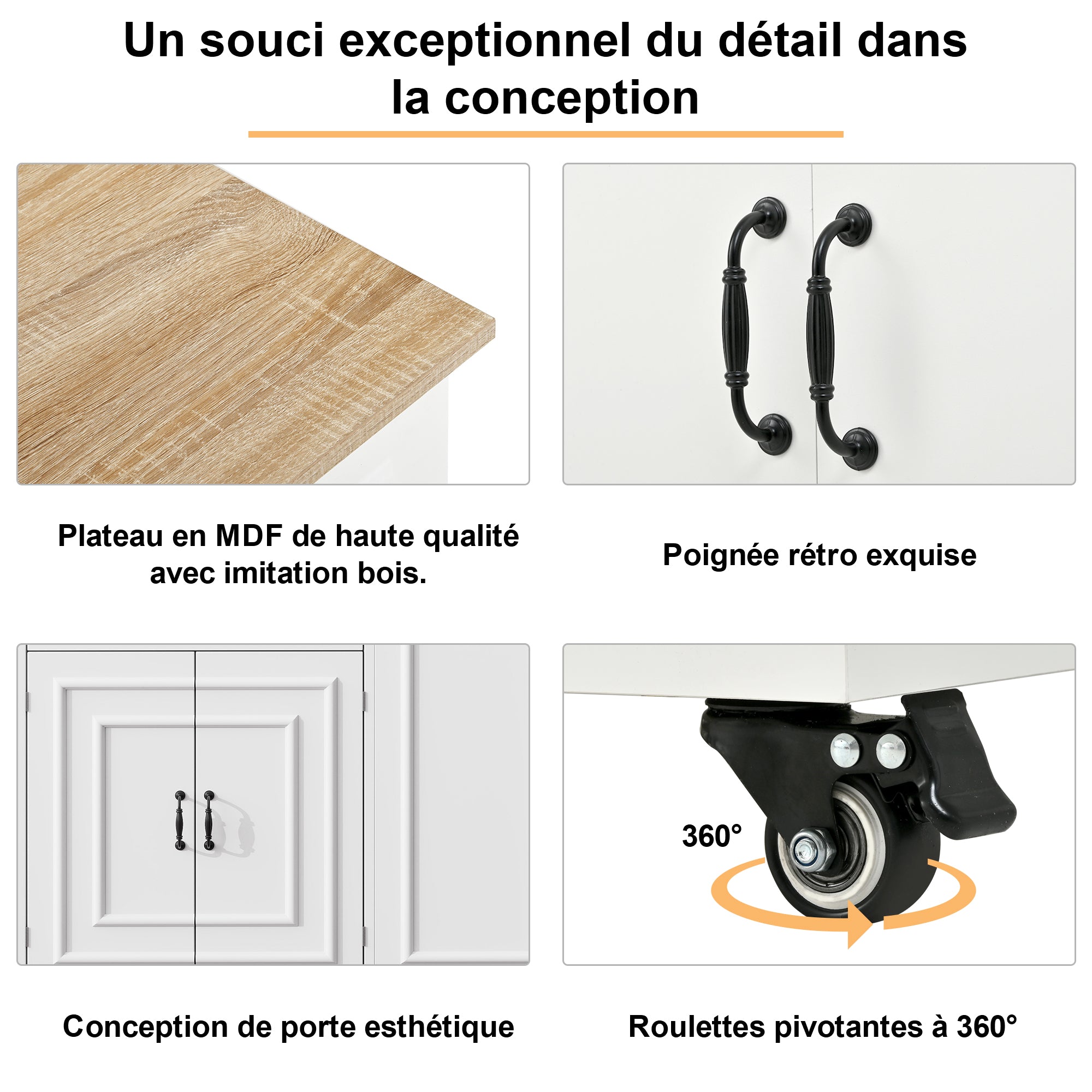 Kitchen Island with Power Outlet, Storage & Work Surface - White