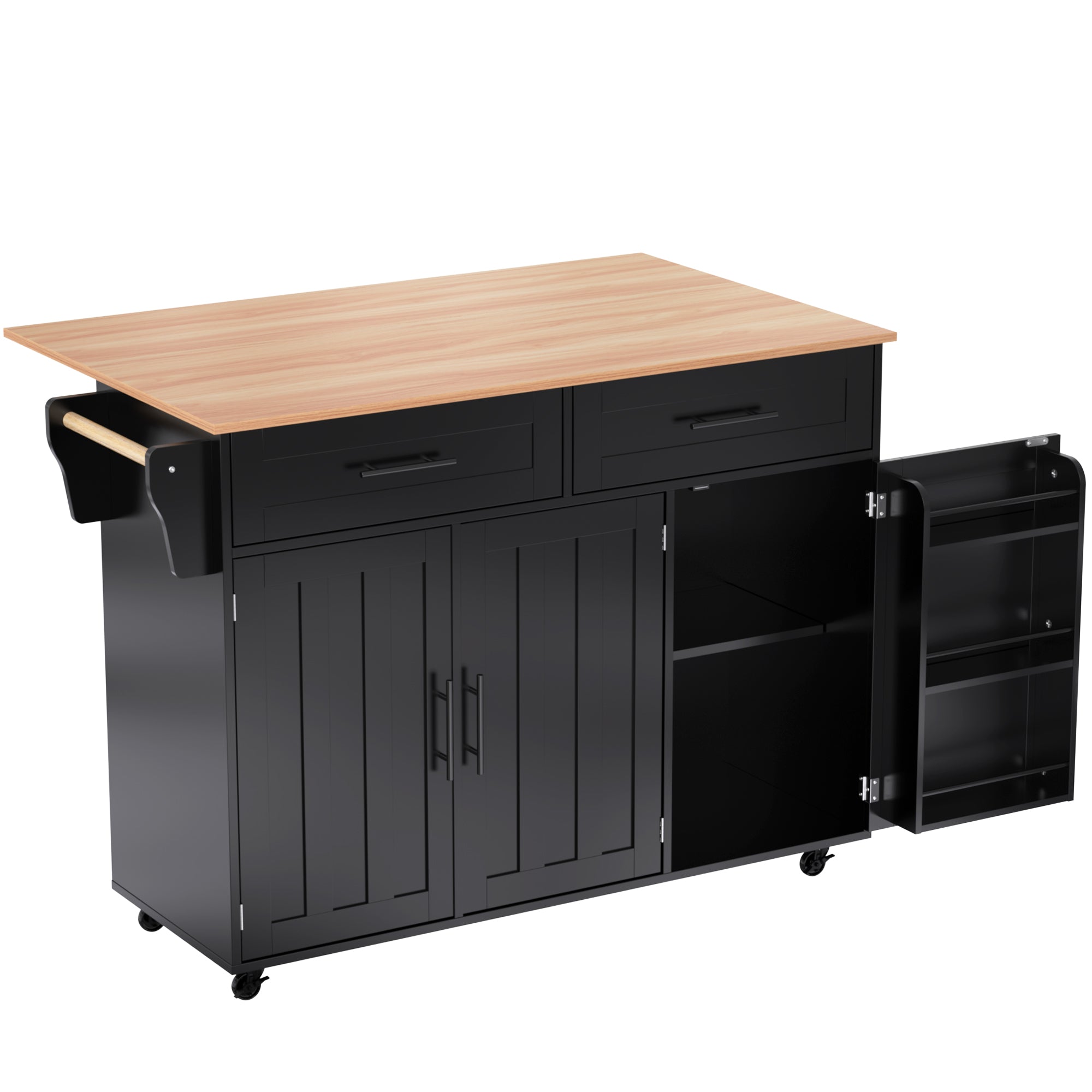 Dining Cart Sideboard 129cm Extendable Folding Top Storage Wheels - Black