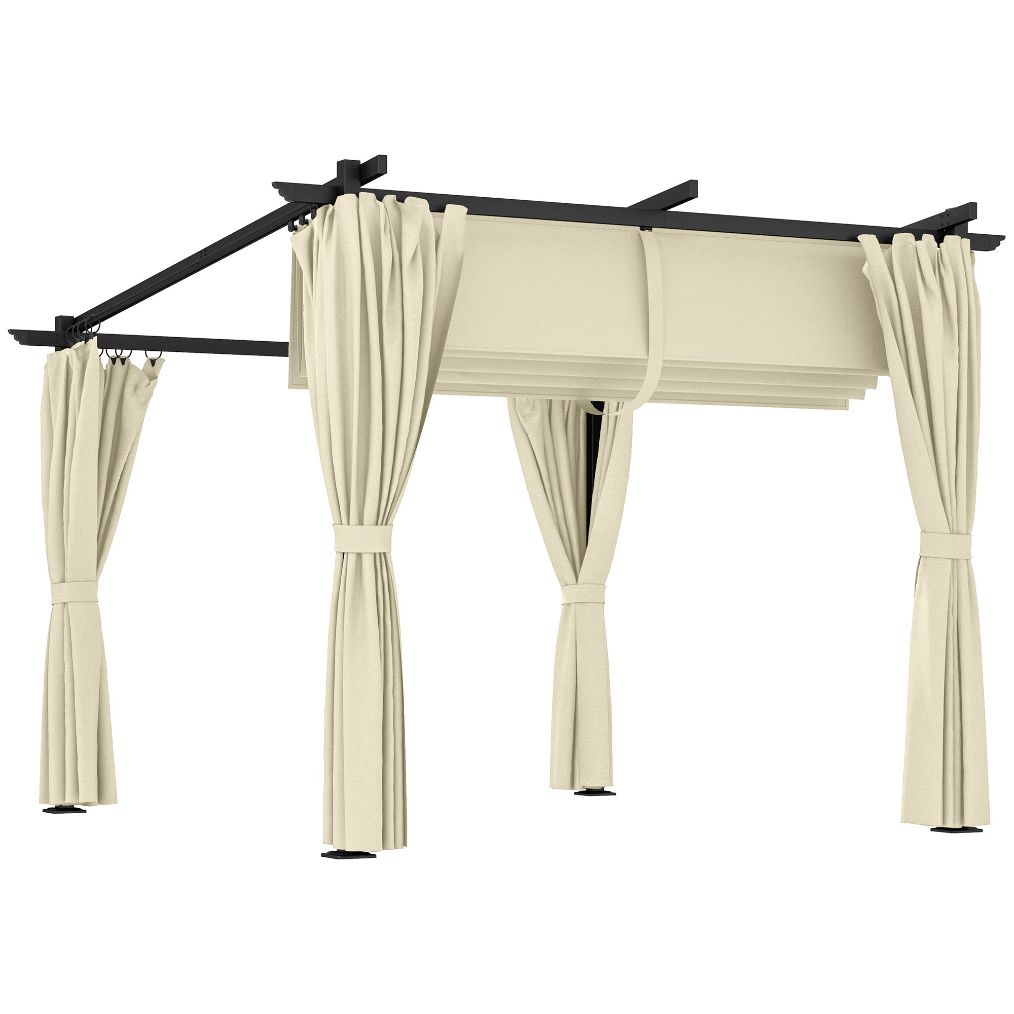 3 x 3 m Pergola, Retractable Roof and Curtains, Beige