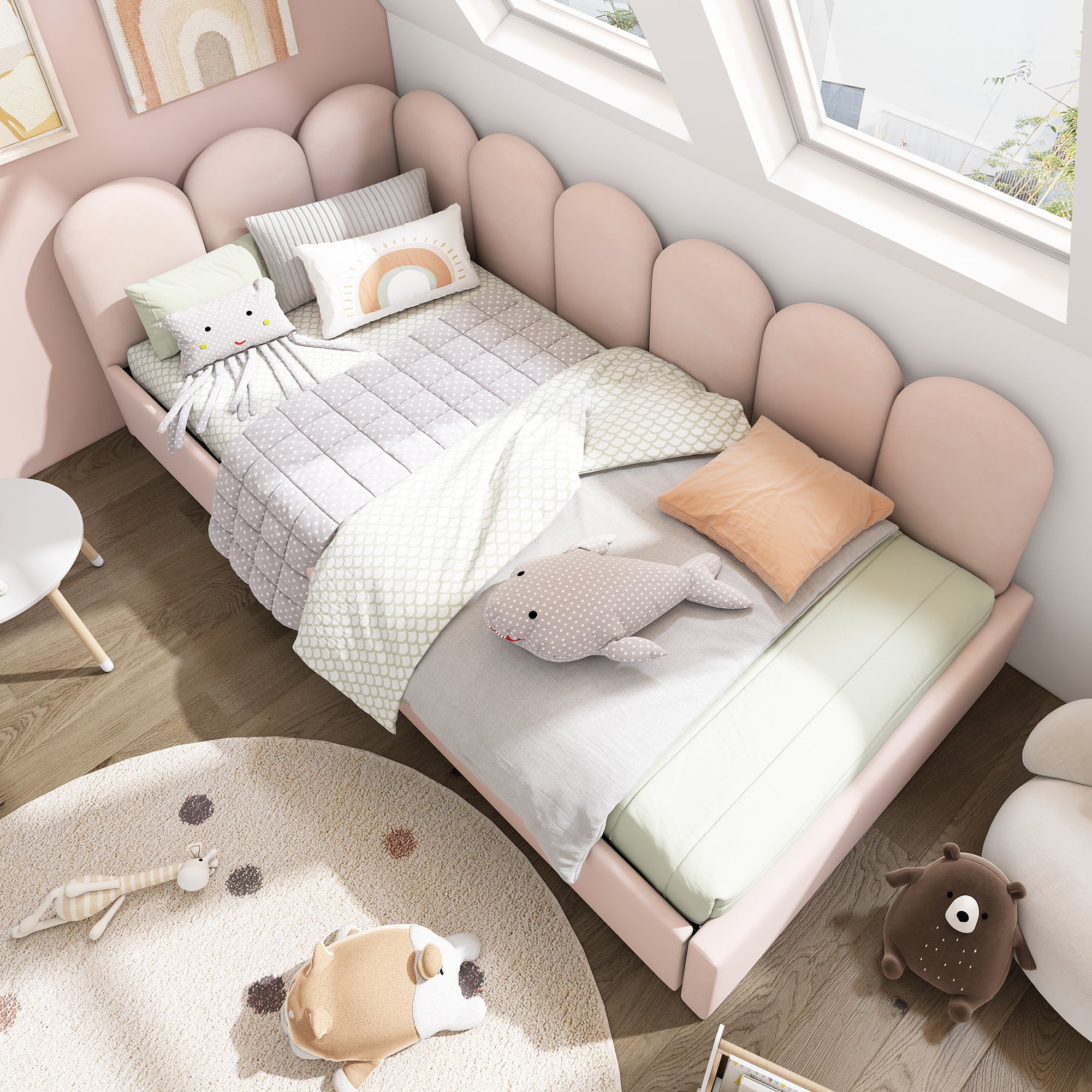 Upholstered Bed, Single with Drawers & Slatted Frame, Velvet Pink