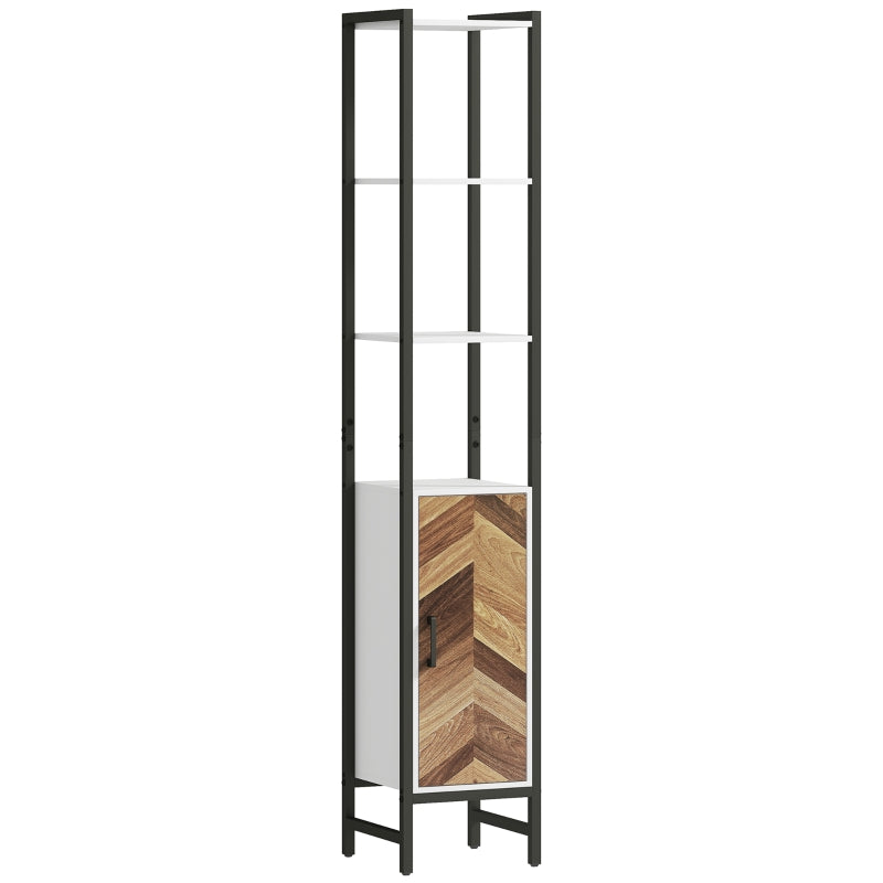 Tall Bathroom Cabinet, 3-Shelf Slim Storage Adjustable, White/Walnut