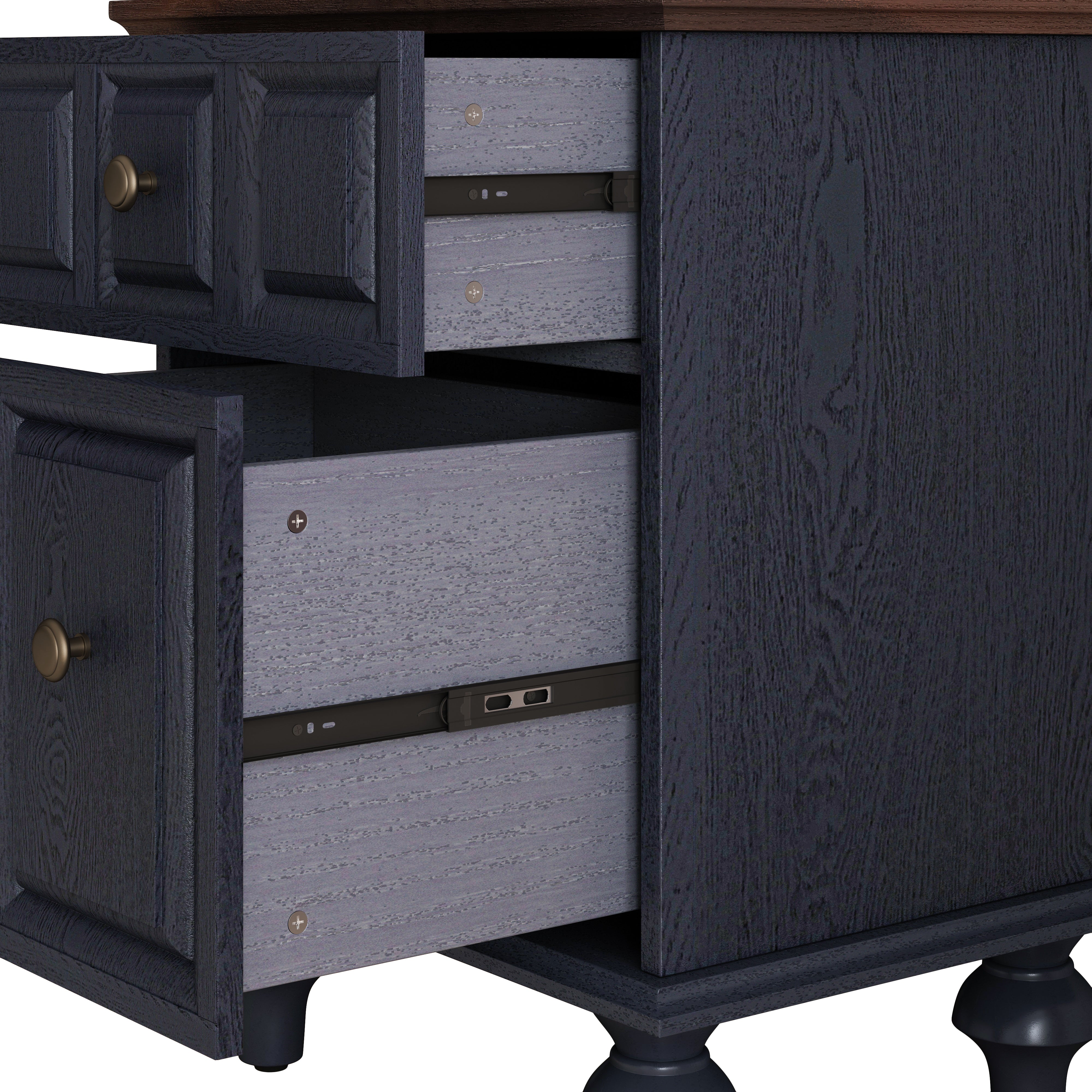 Vintage Bedside Table 52CM with 2 Drawers Roman Column Legs Solid Wood Dark Blue