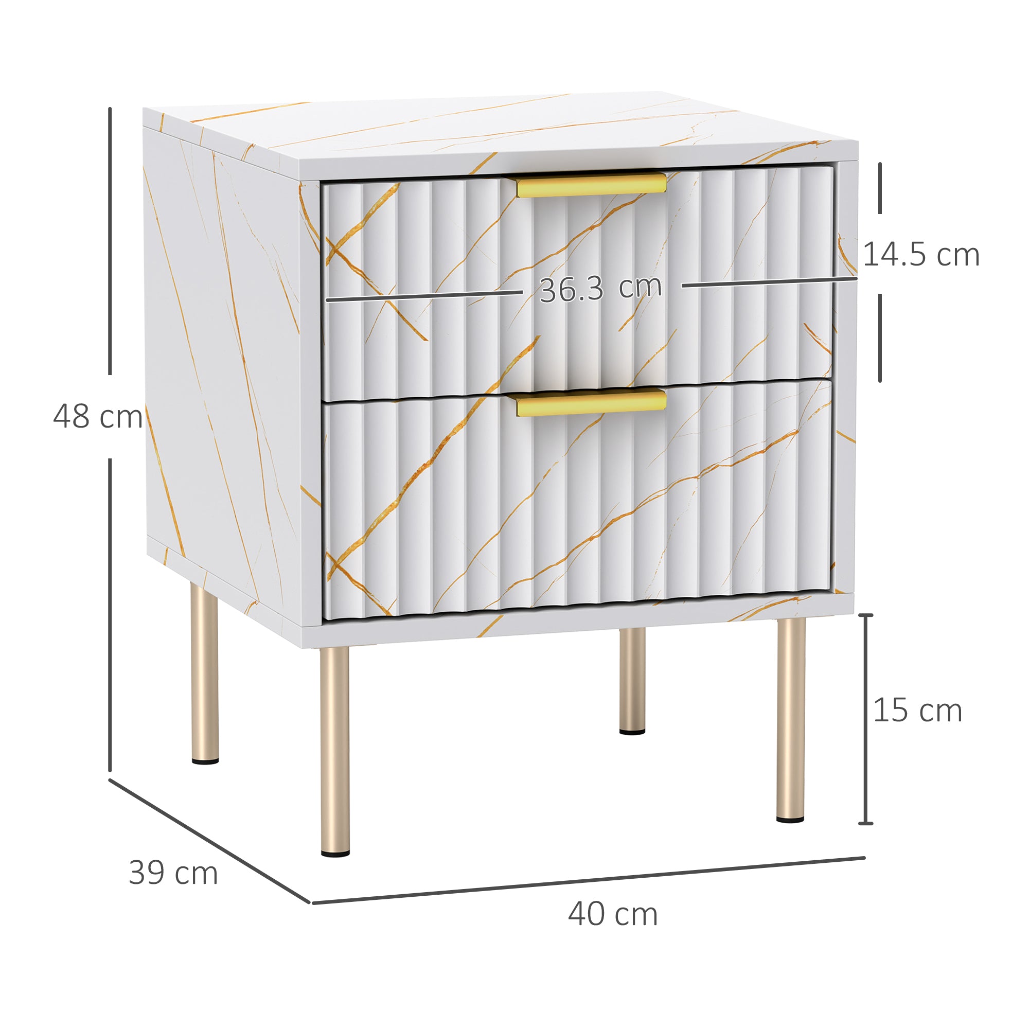 Bedside Table Two-Drawer Elegant - White