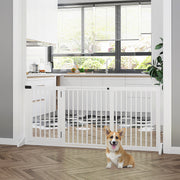 Dog Gate Freestanding Safety Gate with Door, Wooden, White