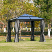 3 x 3m Hardtop Gazebo Canopy with Polycarbonate Roof & Netting/Curtains, Aluminium Frame, Dark Grey