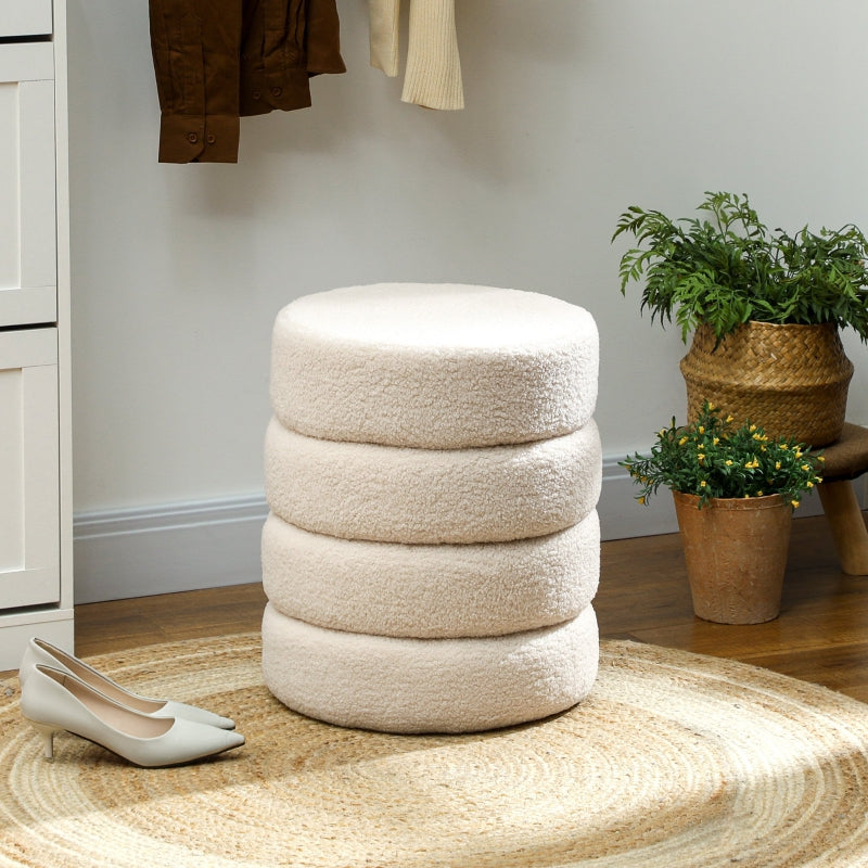 Stool, Round, Up to 120 kg, Teddy Fleece Beige