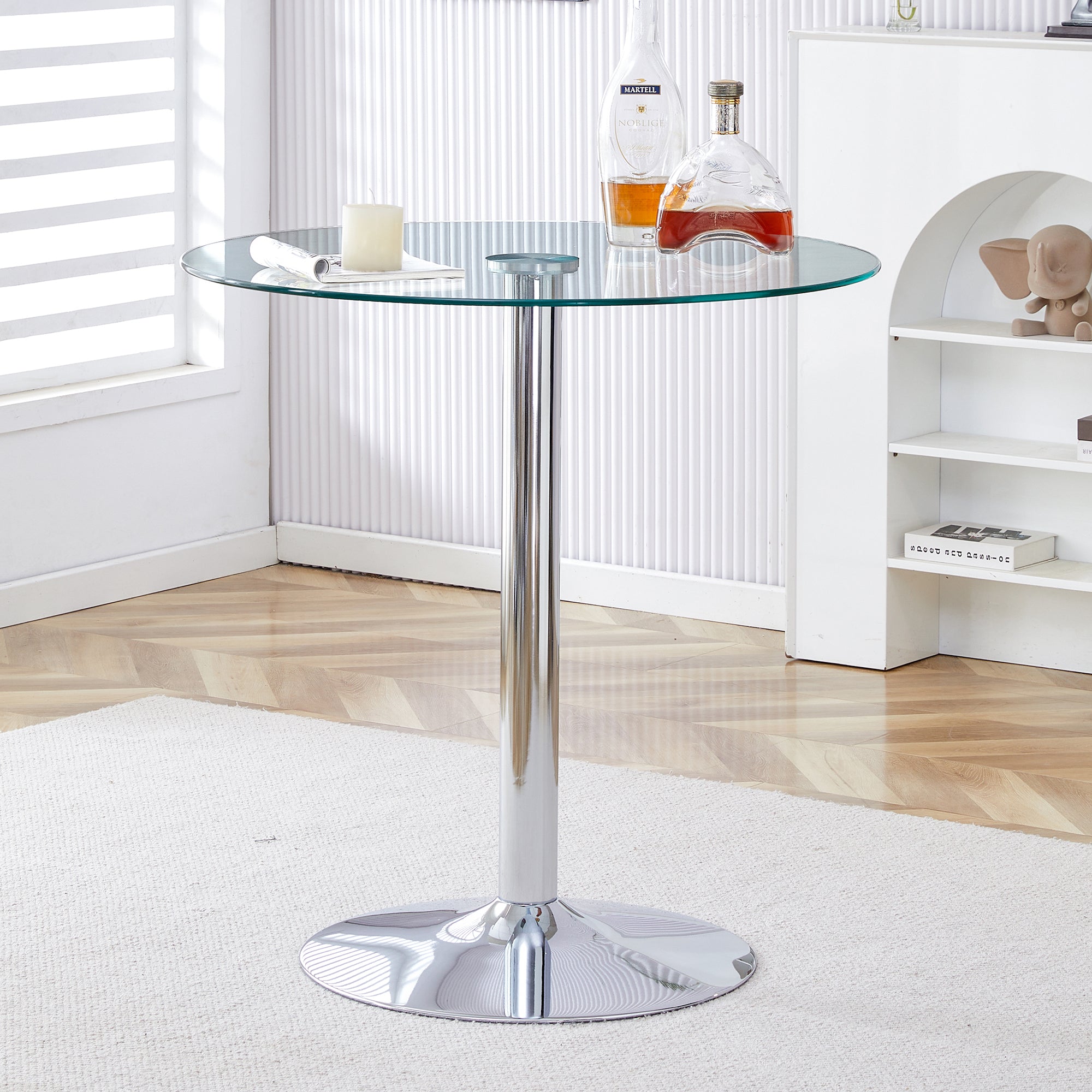 Beam Table, Modern Minimalist Round Dining/Bar Height, Glass