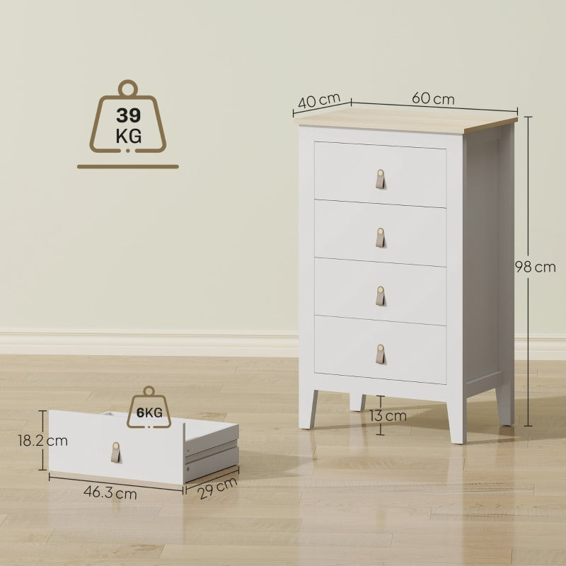 Bedroom Chest of Drawers Modern 4 Drawer Dresser PU Leather Handles White