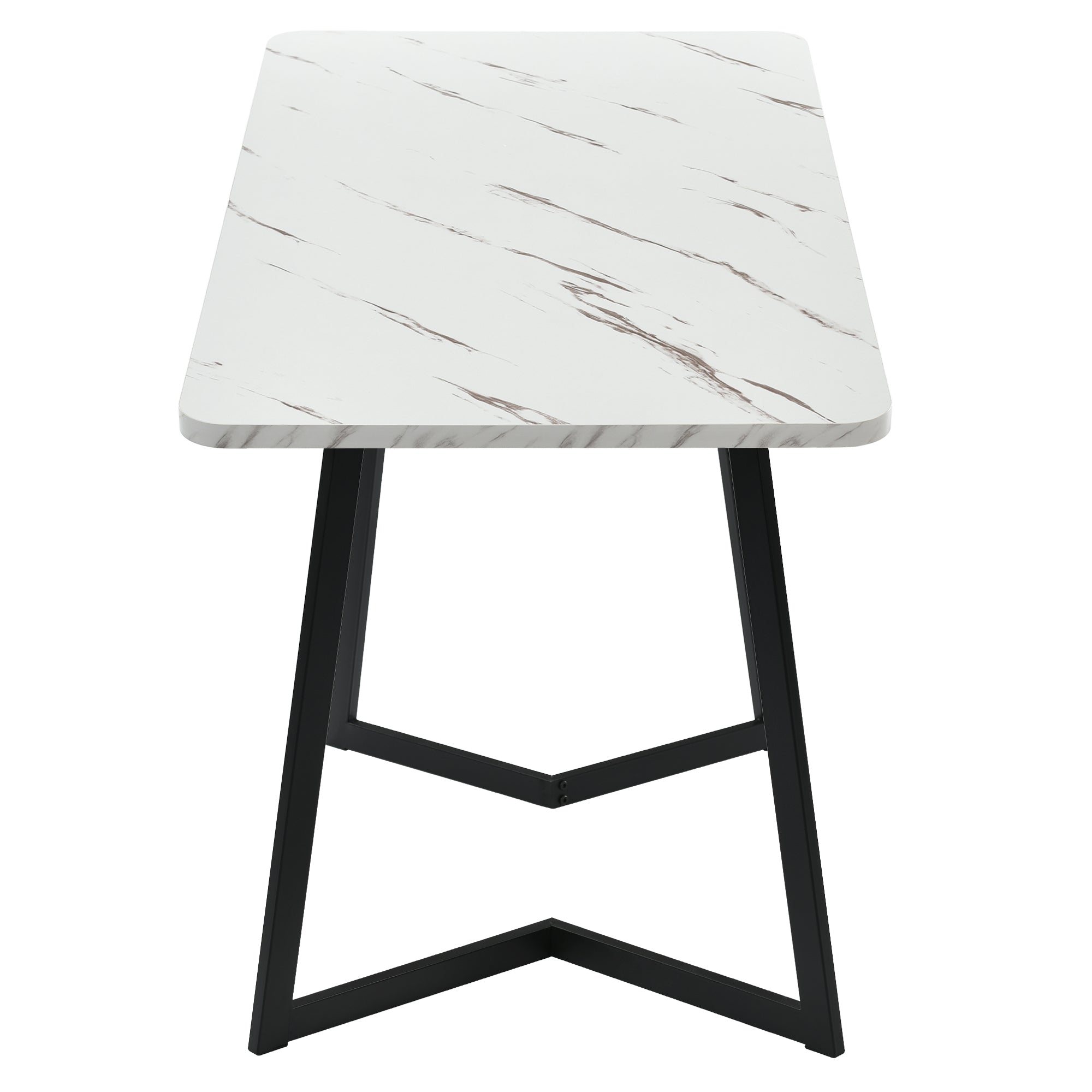 Dining Table, Metal Frame Rectangular Modern Marble Pattern Kitchen Table with Metal Legs, Black/White