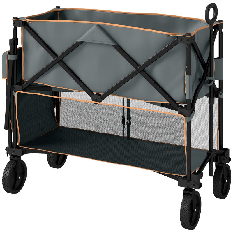 Double Decker Folding Trolley, 200KG & 350L Capacity Collapsible Extended, Grey