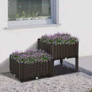 Raised Bed Double Planter, Rattan Look, 80x40x44cm, PP, Brown