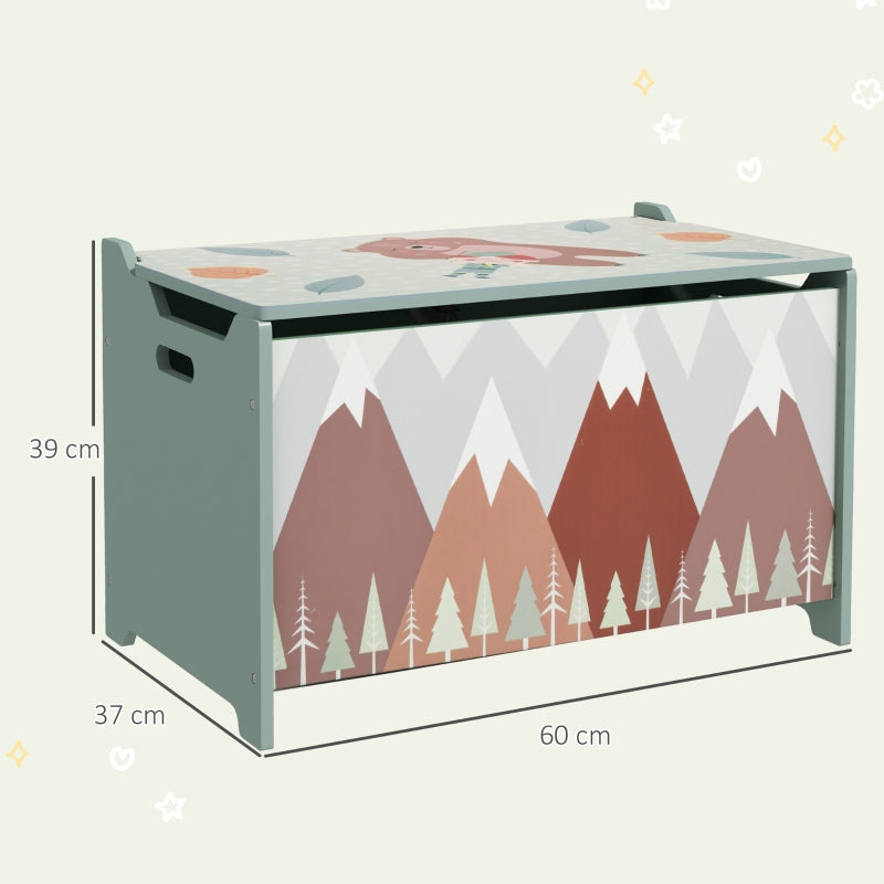 Storage Box Toy Chest, Hinged Lid Cute Design, Green