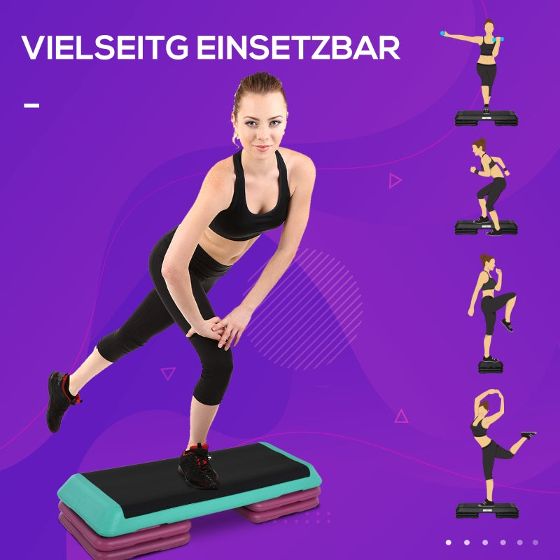Aerobic Step Board, Adjustable Height, Fitness, PVC PP, Black Green Purple