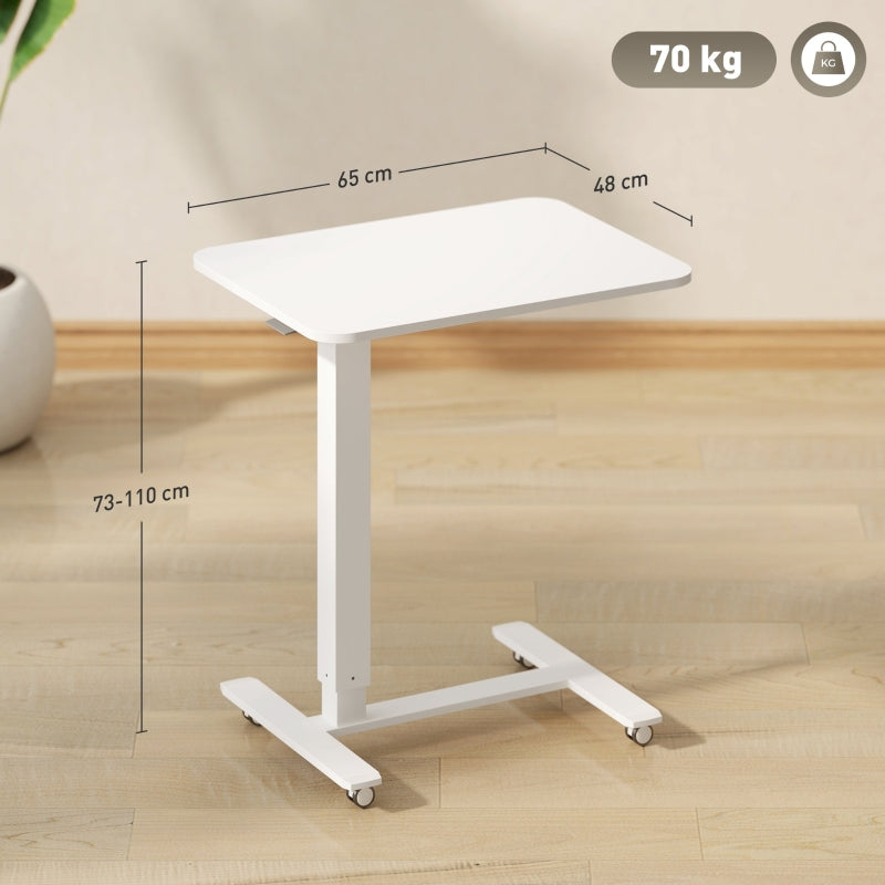Height Adjustable Standing Desk, Pneumatic Mobile Sit Stand Laptop Table, White