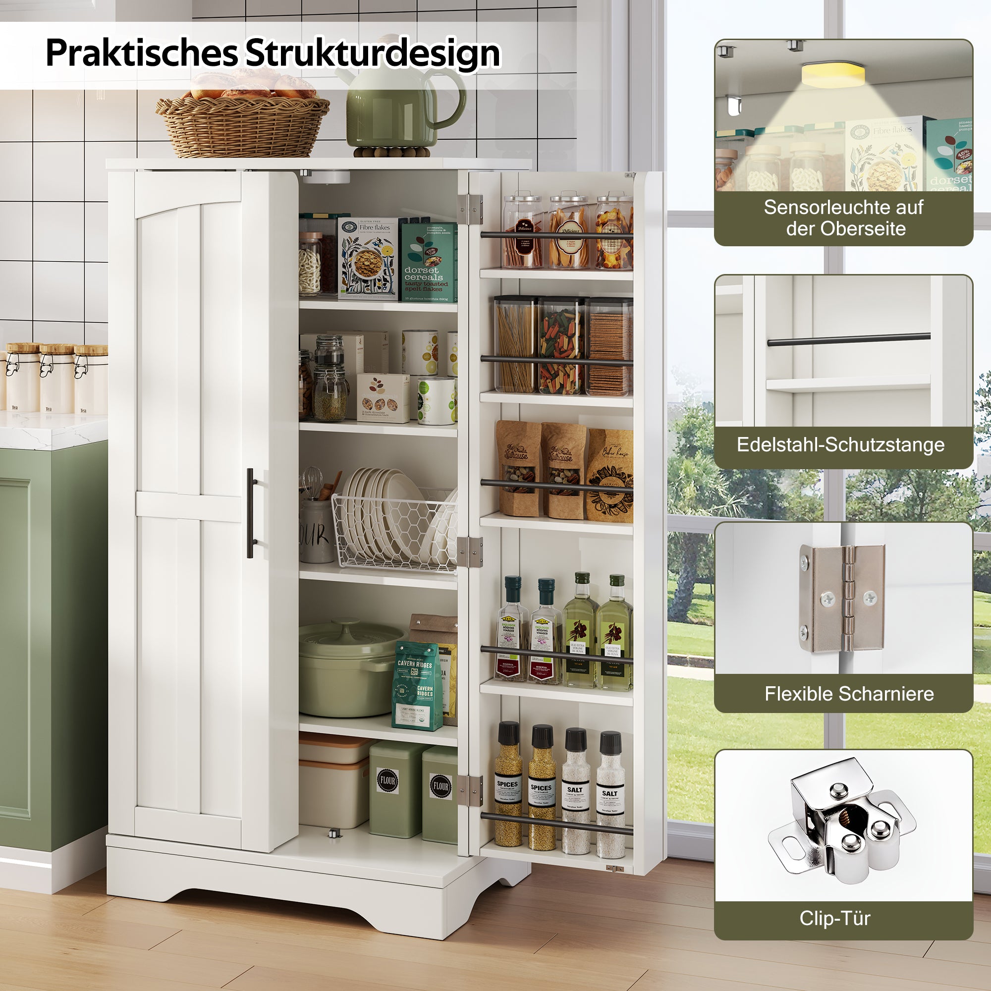 Kitchen Cabinet 120x60x40cm LED Sensor Light 2-Door Adjustable Shelves - White