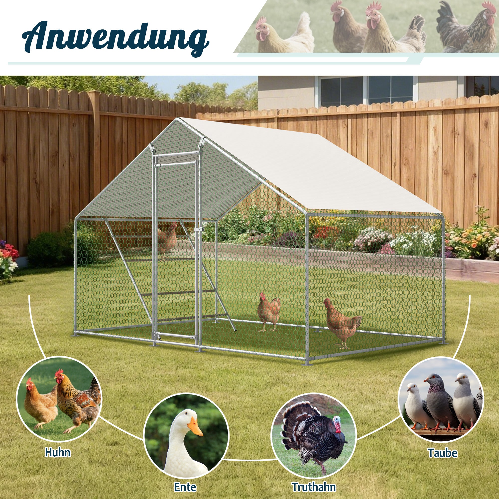Chicken Coop 3x2m with Ladder, Safety Lock, and Waterproof UV Cover - Reinforced 1mm Tubes