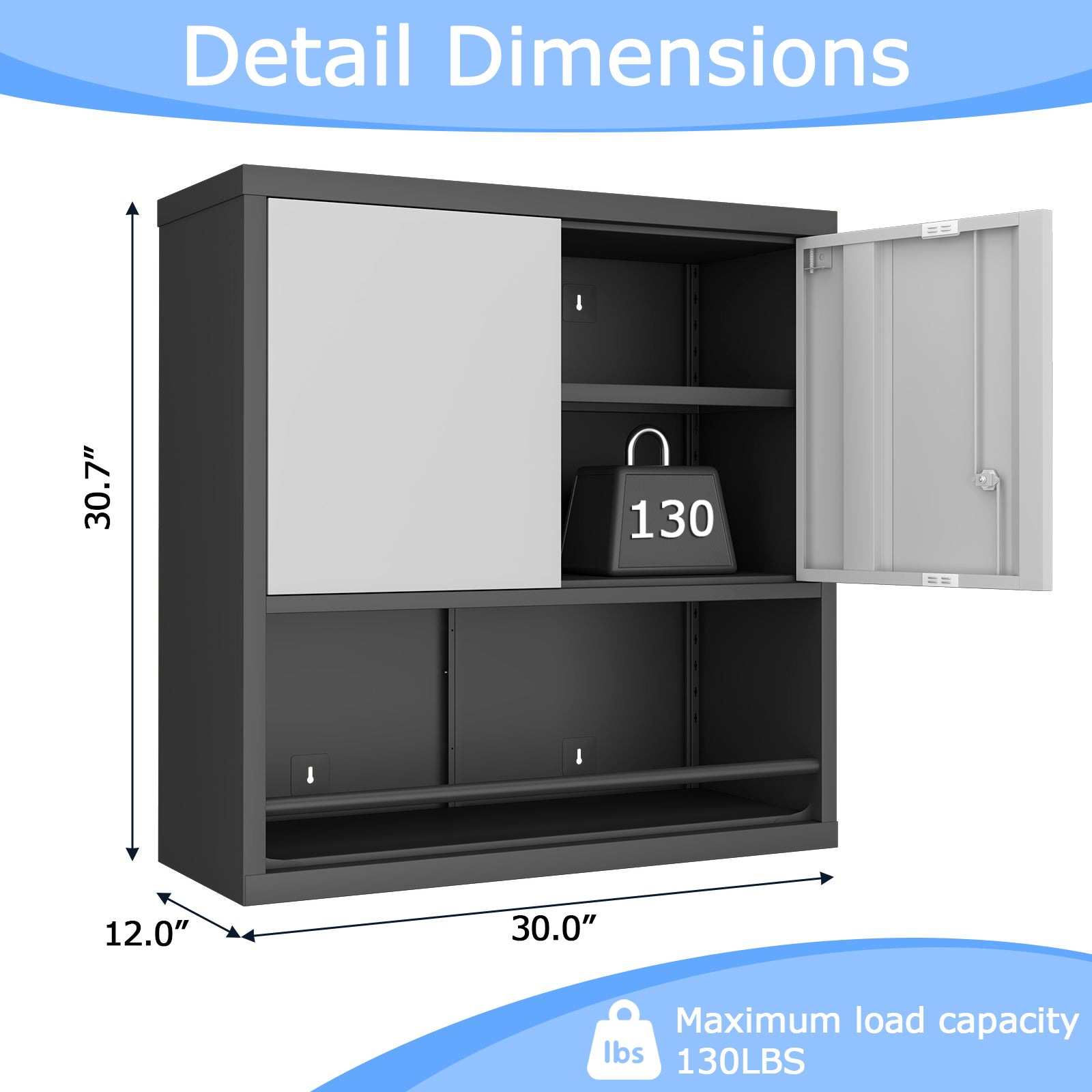 Storage Cabinet with 2 Doors and Adjustable Shelves, Black Metal