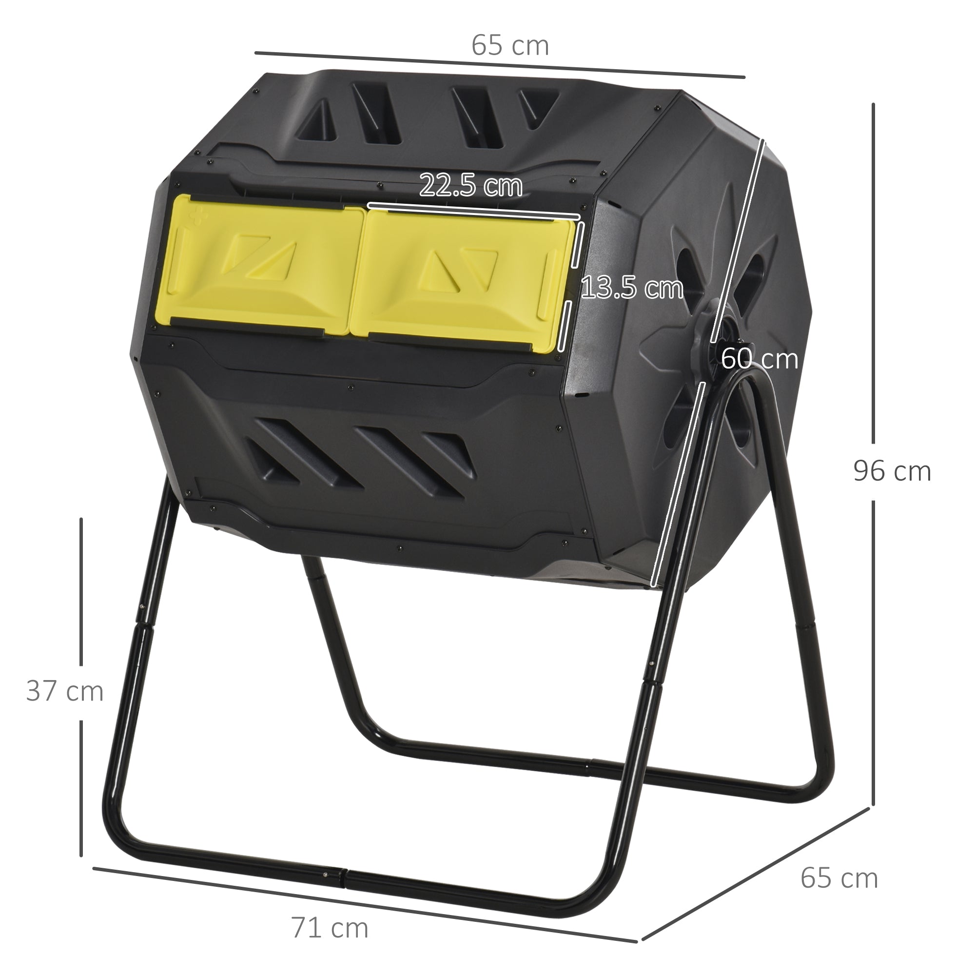 Composter, 160L 360° Rotating Dual Chamber - Yellow
