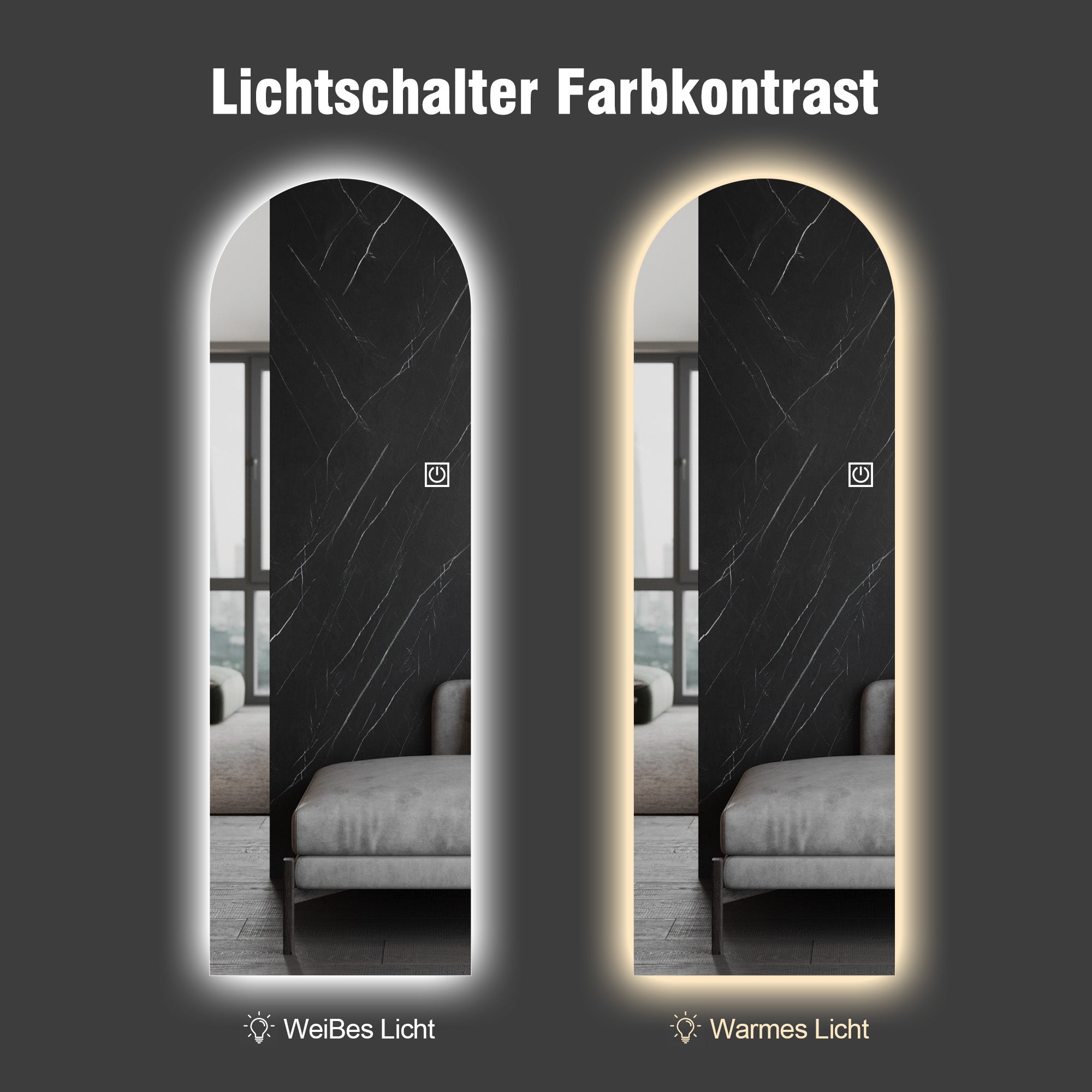 Arched LED Full-Length Mirror, Dimmable High-Resolution Explosion-Proof, Stand or Wall Mountable