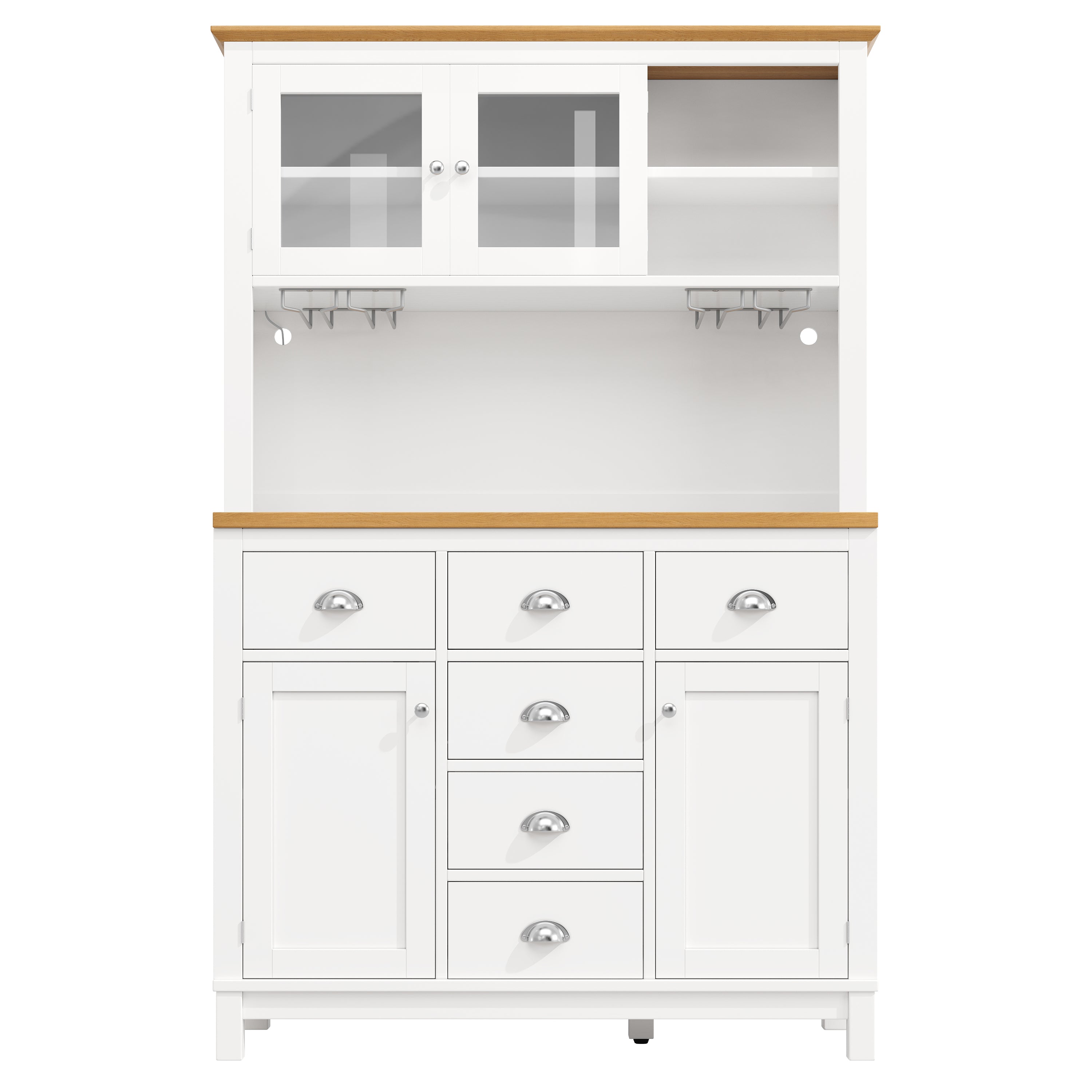 Sideboard Buffet Cabinet with 4 Doors and LED Light Strip, Green and White