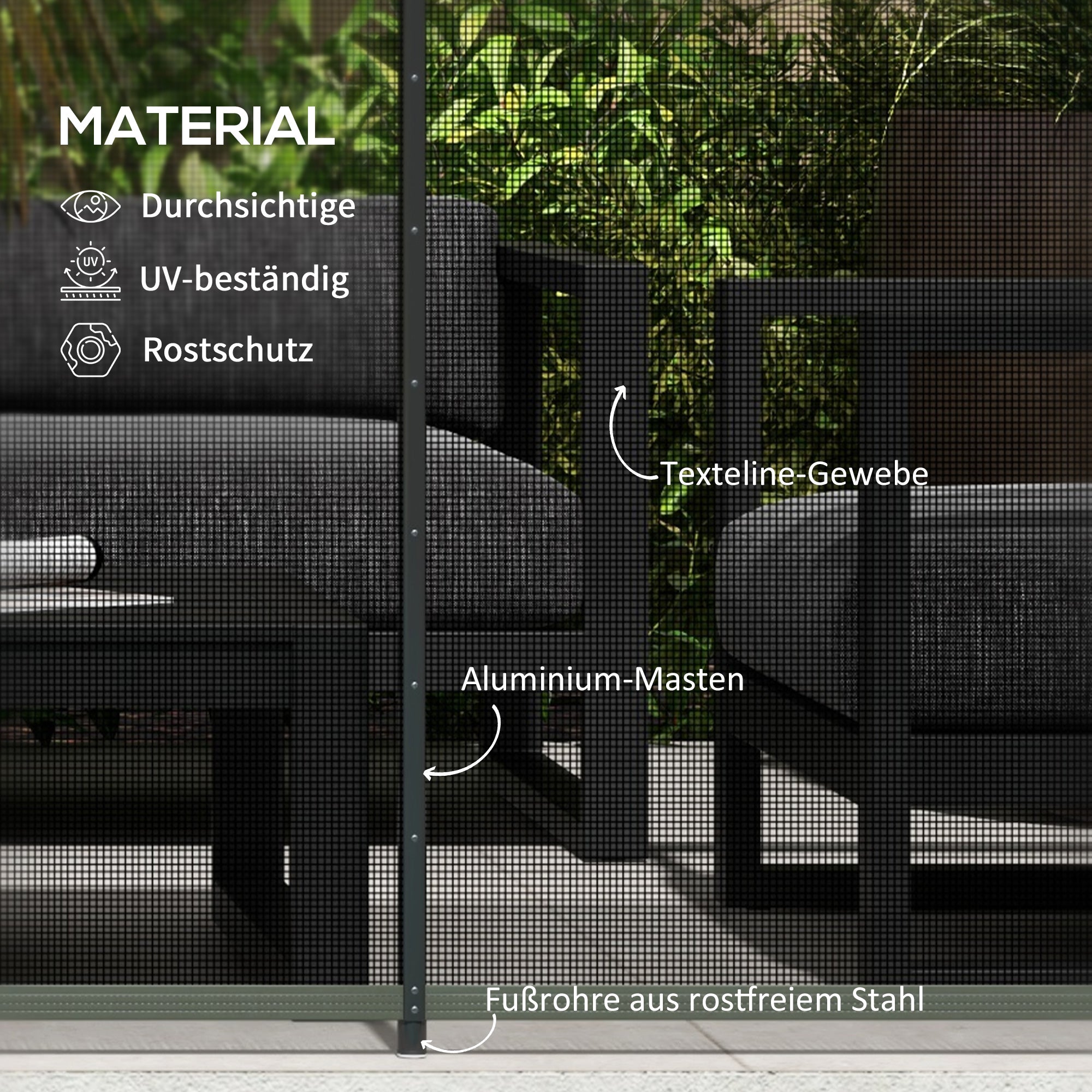 Pond/Pool Fence 365x126cm Decorative Set of 4 Plug-in Black Mesh