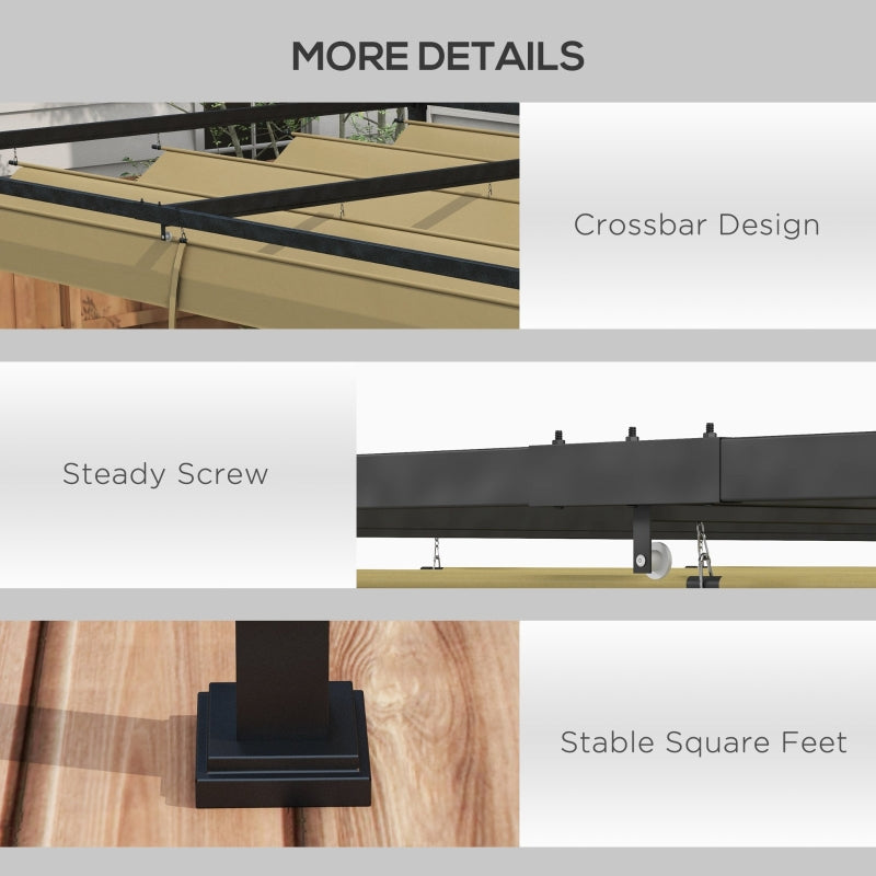 4 x 3m Metal Pergola Retractable Roof Garden Gazebo, Khaki