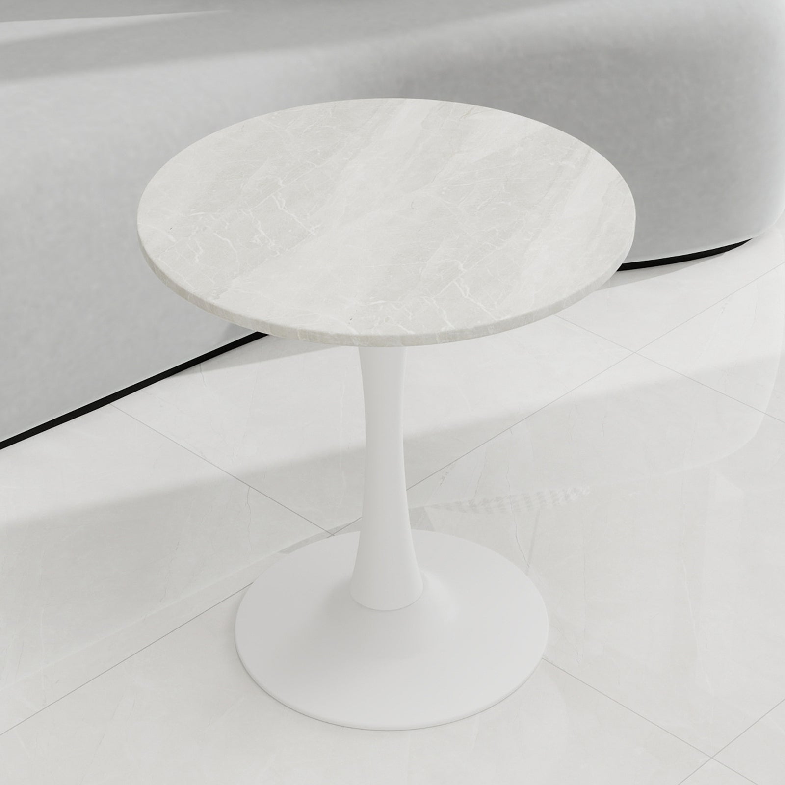 Coffee Table 27.6-inch Mid-Century Modern Round Marble Top - White