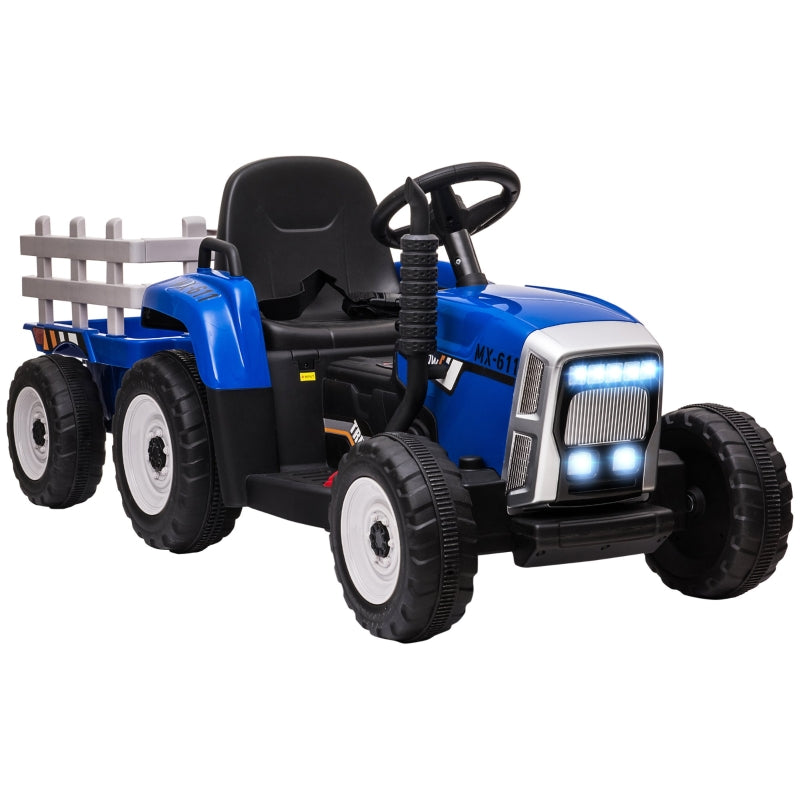 Ride On Tractor, Electric Car with Detachable Trailer & Remote Control - Blue