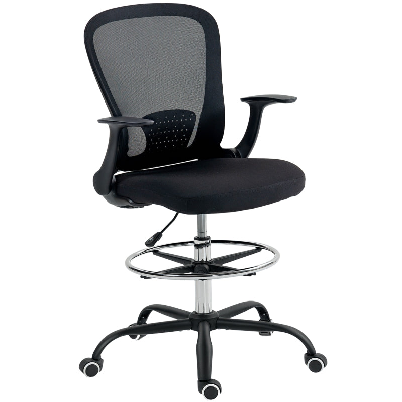 Office Chair Height-Adjustable Foot Ring Lumbar Support - Black