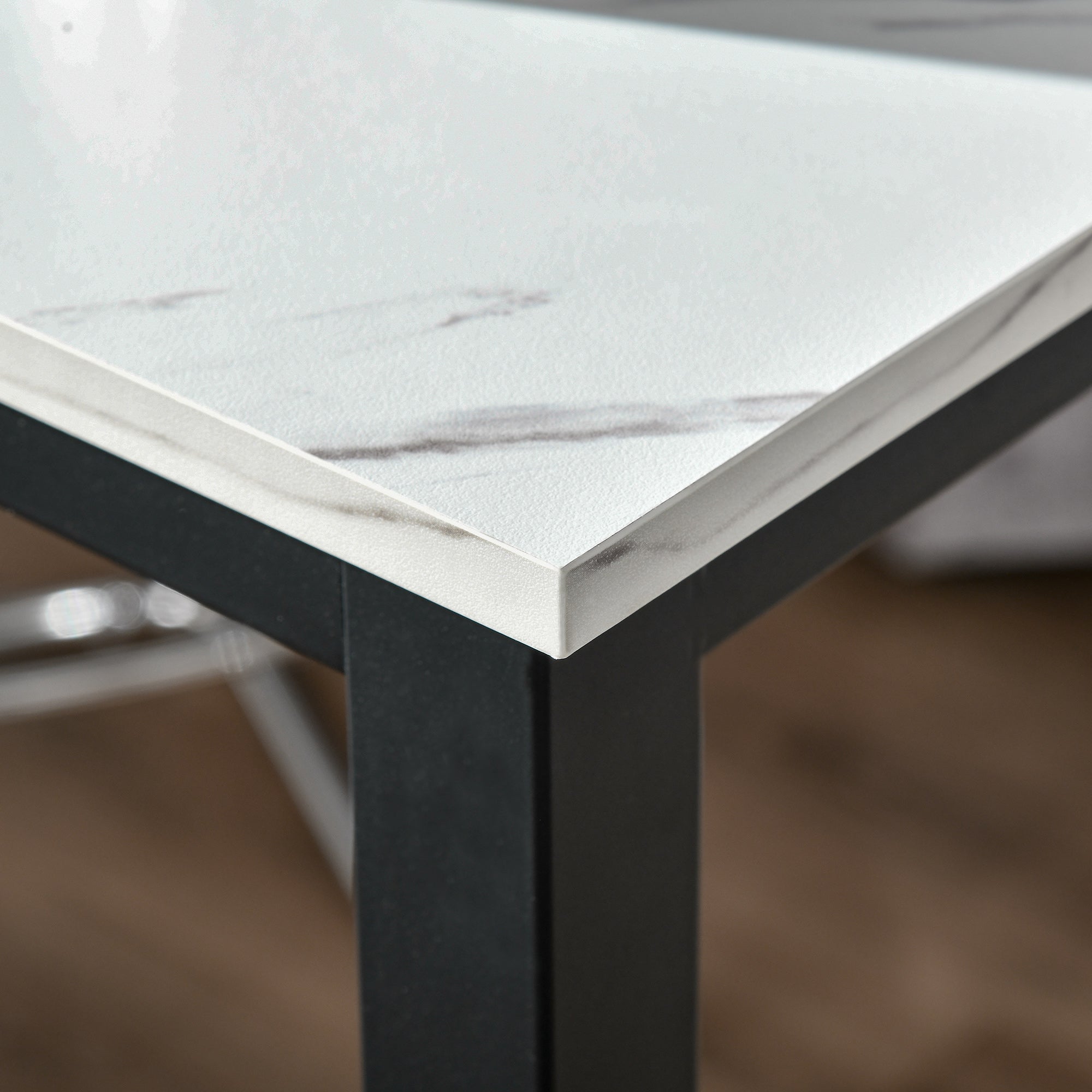 Bar Table, Adjustable Feet, Marble Look, White+Black