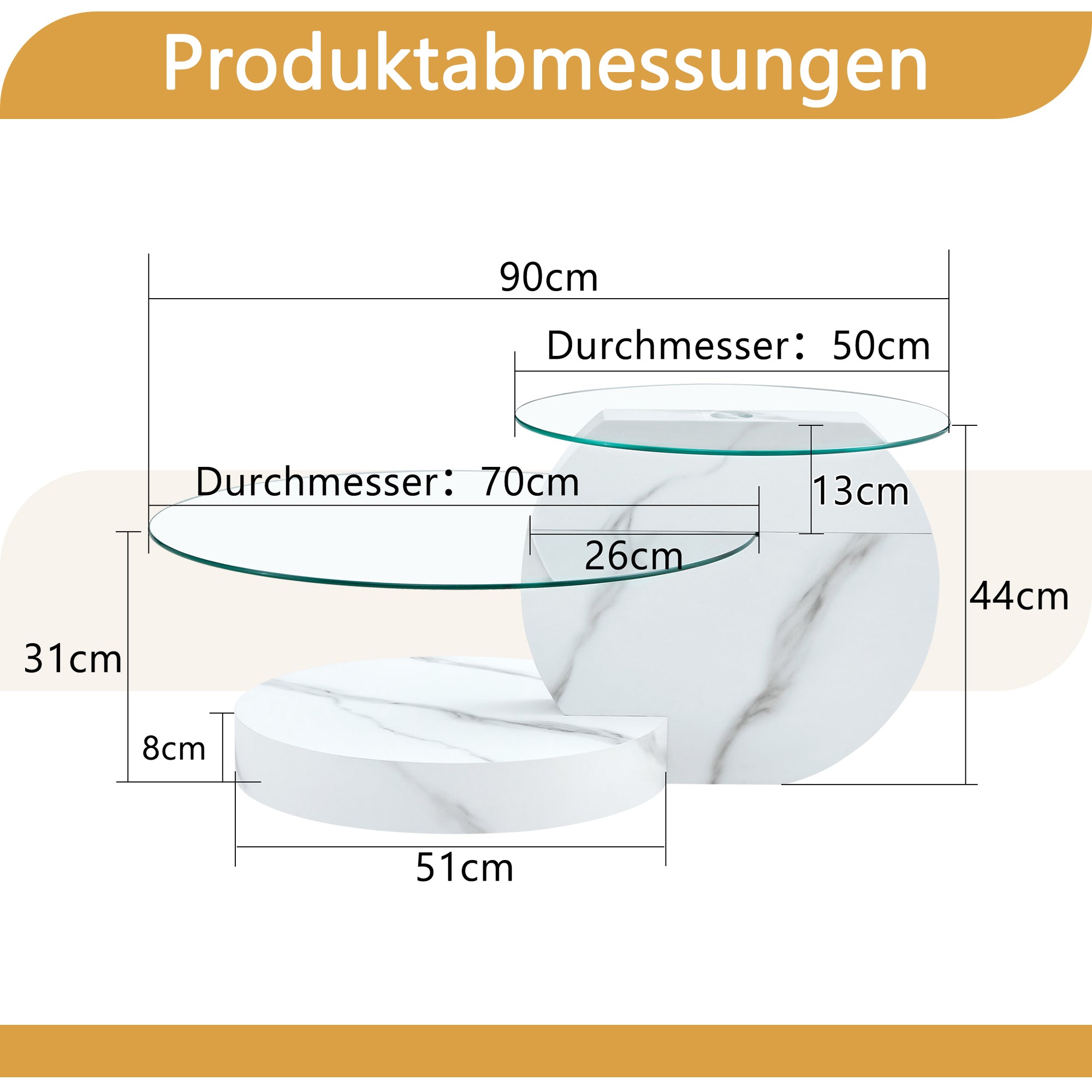 Modern Coffee Table Double-Layered Safety Glass Multi-Tiered White Marble Effect MDF