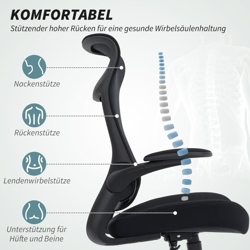 Ergonomic Office Chair with Mesh Back, 3D Armrests, Headrest & Tilt - Black