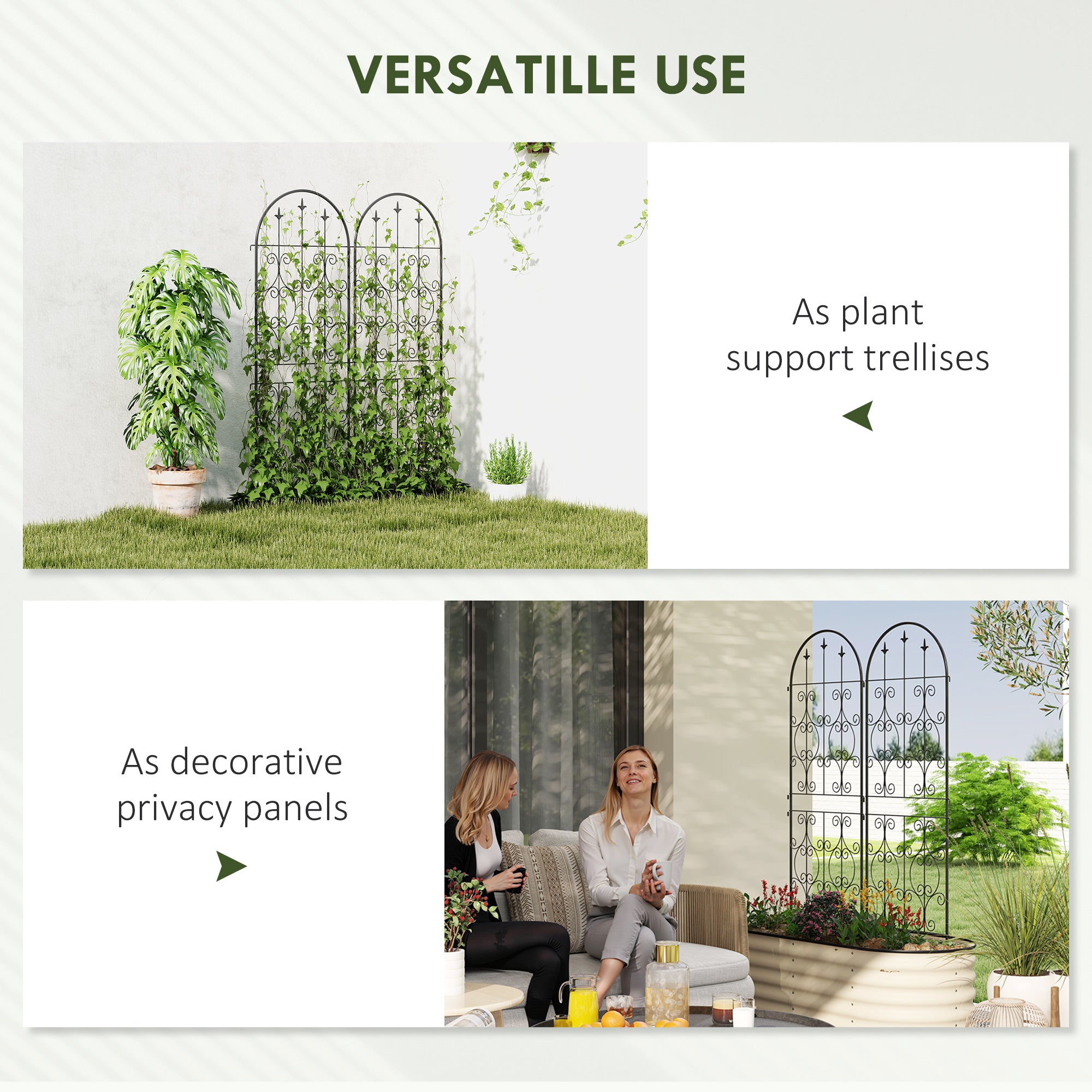 Set of 2 Garden Trellis Decorative Scrollwork 150 x 50 cm Metal