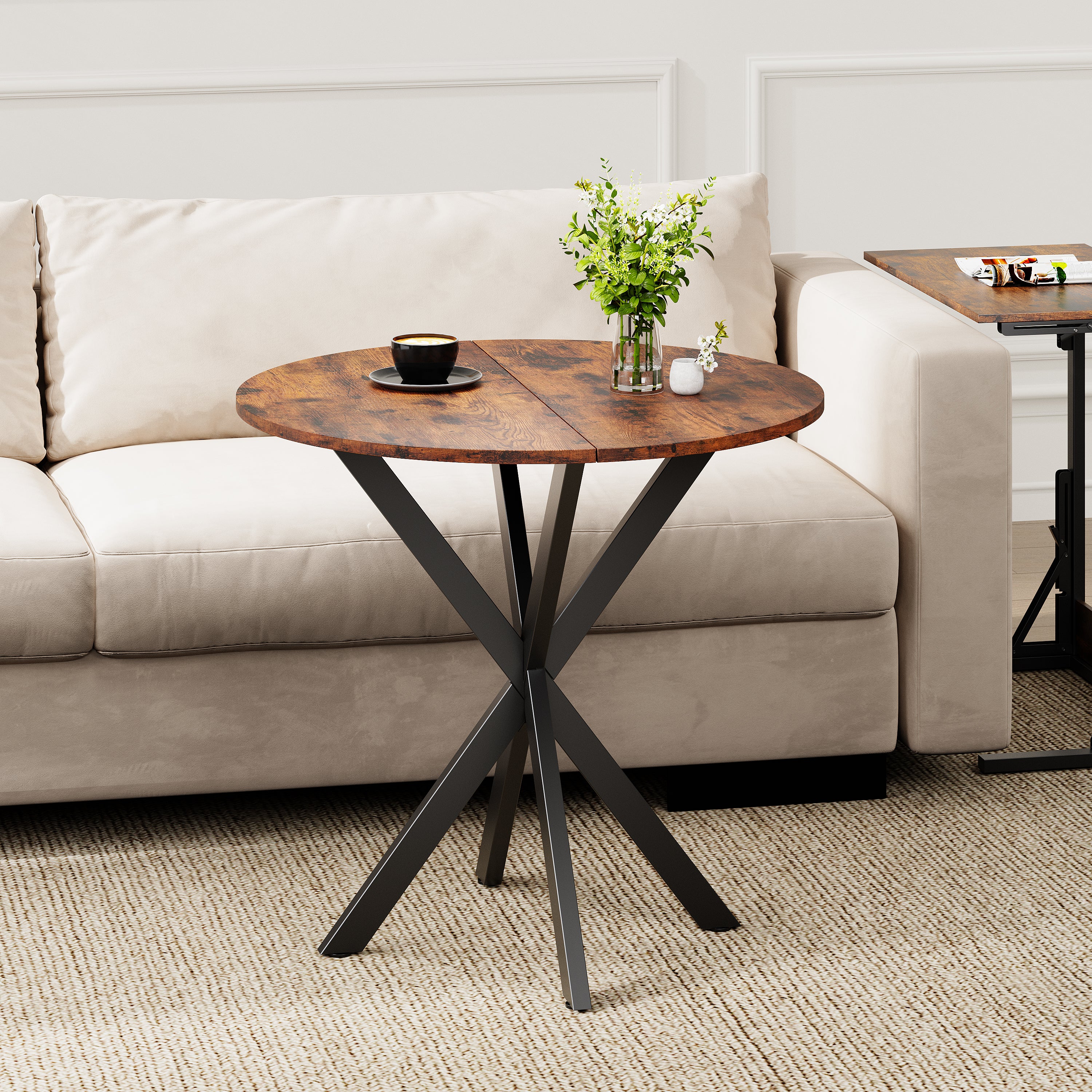 Round Dining Table Ø80 cm Industrial X-legs Vintage Brown-Black