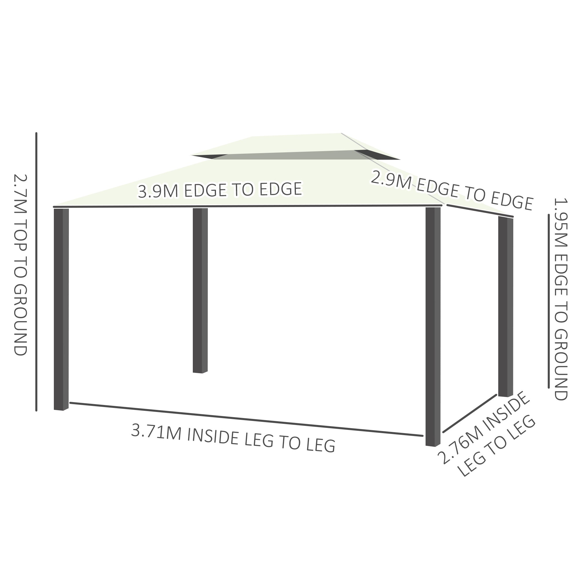 4 x 3 m Garden Gazebo, Double Roof with Netting & Curtains, Aluminum Cream