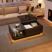 LED Coffee Table, Height-Adjustable with Hidden Storage and Shelf, High-Gloss