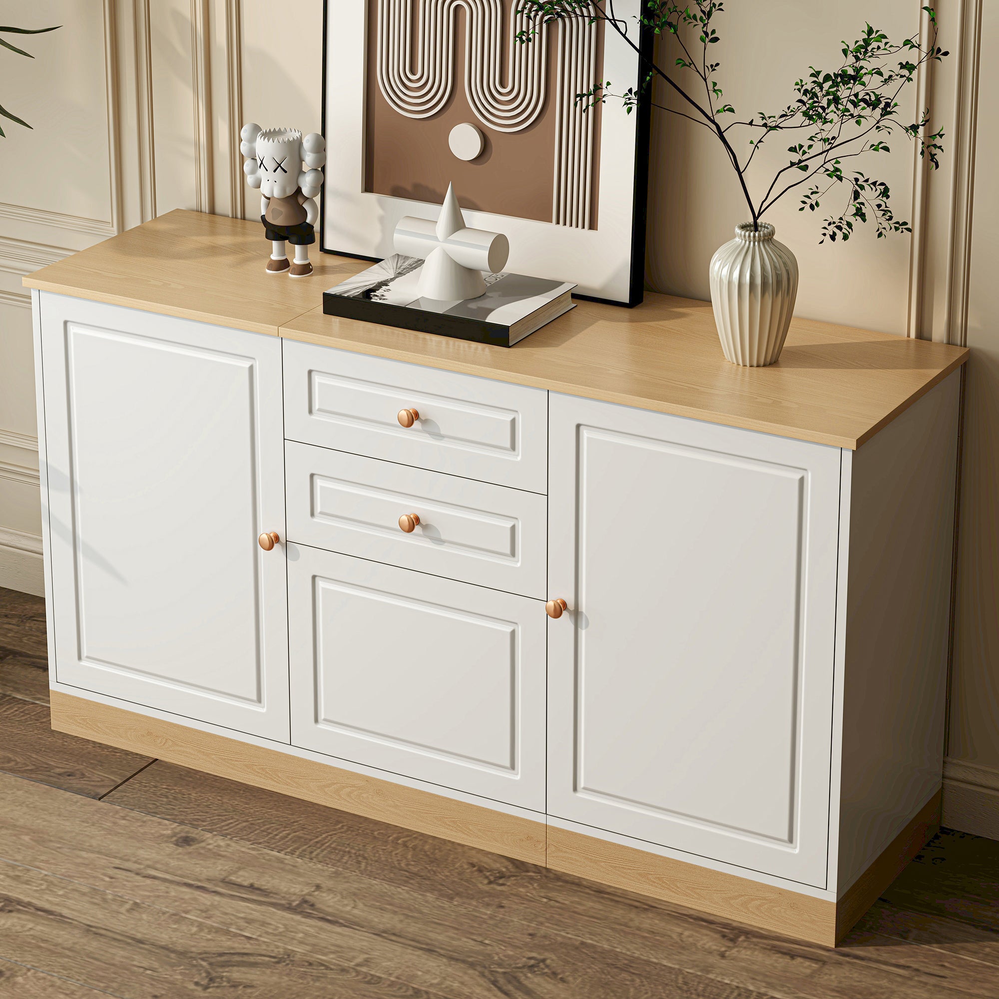 Sideboard with 3 Doors and 2 Drawers, Multifunctional Storage Furniture