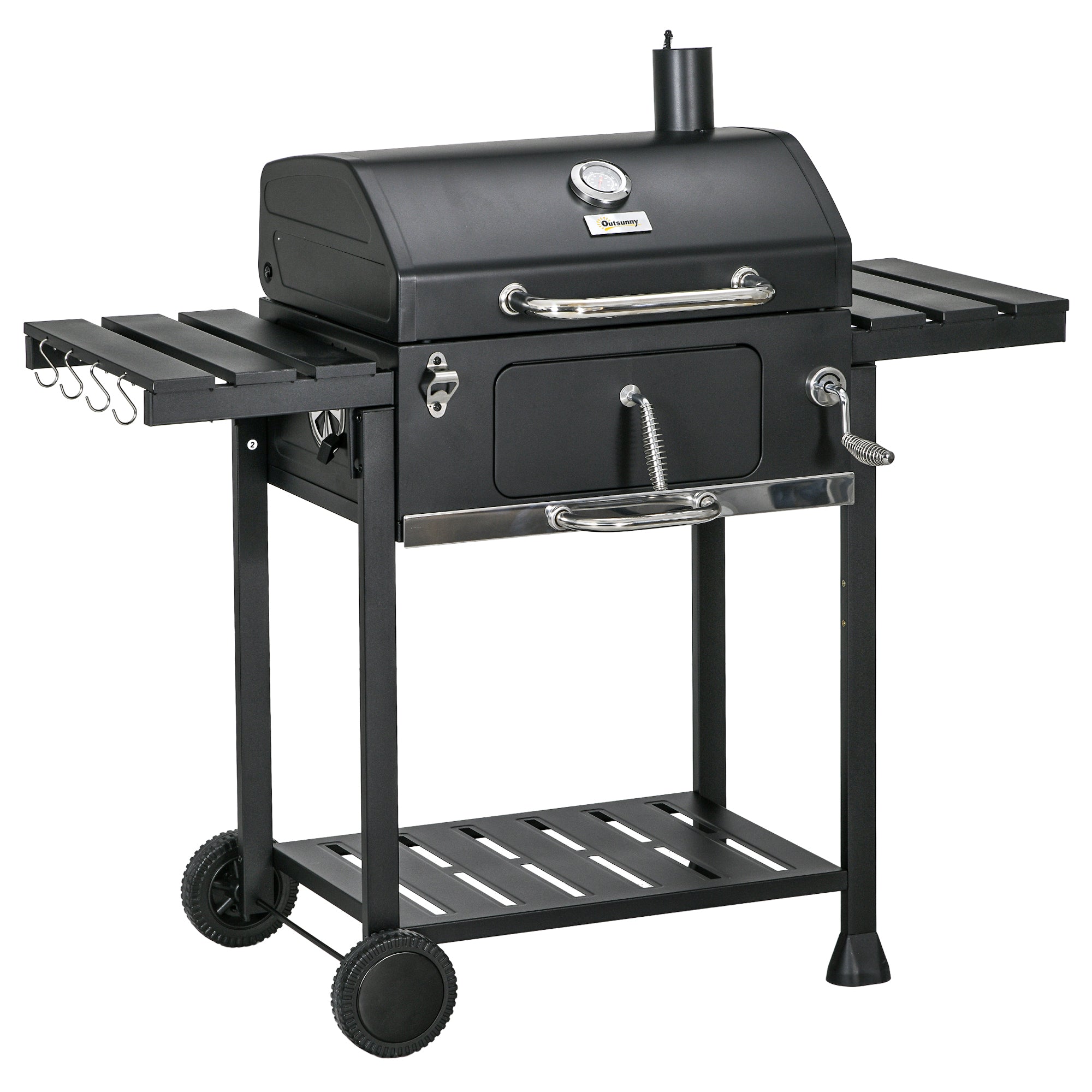Adjustable Charcoal Pan BBQ with Thermometer and Warming Rack