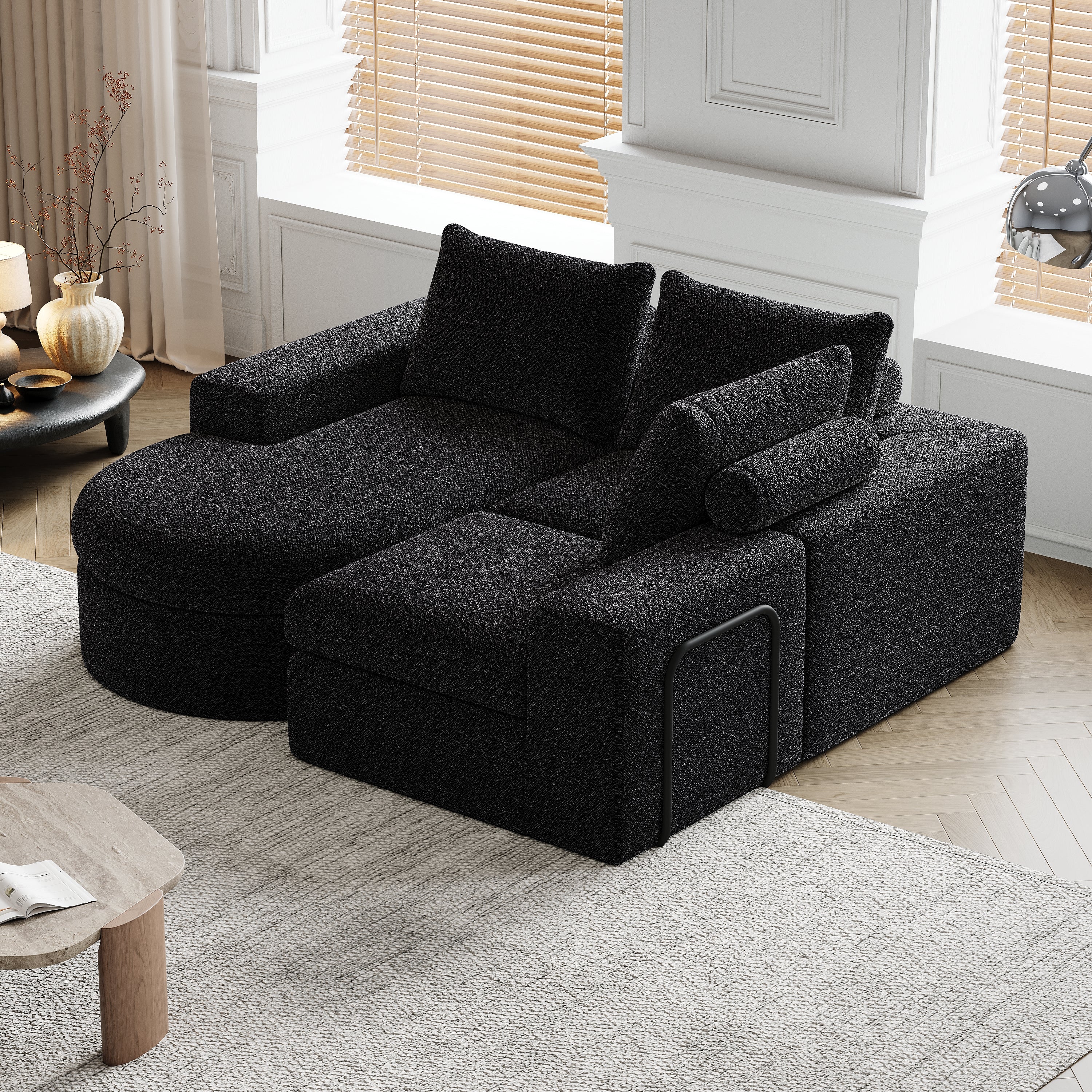 Chenille Sofa, Curved Modular L-Lounger, Foam Compression