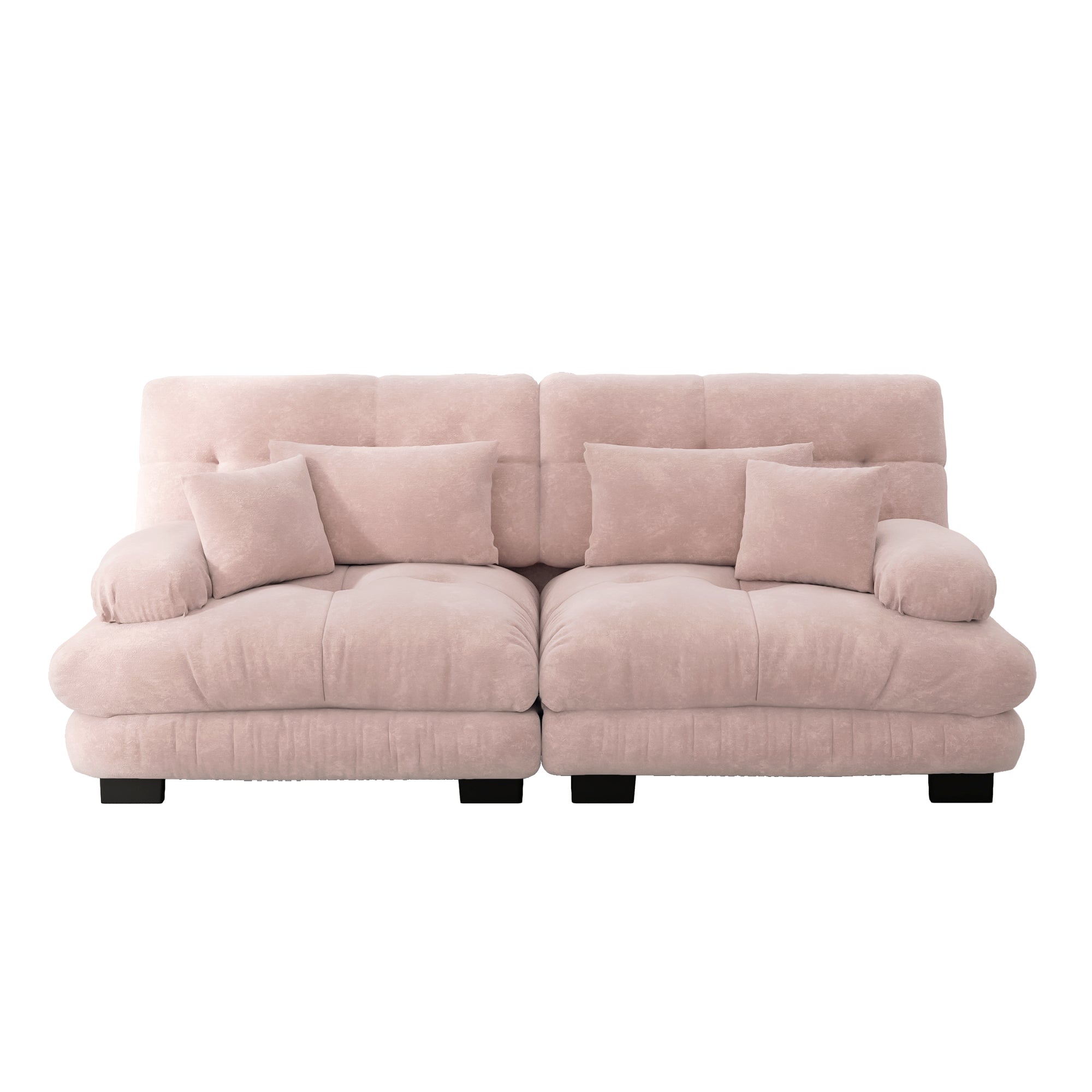 Cloud Corner Sofa, Double with Lumbar & Decorative Cushions, Chenille Pink