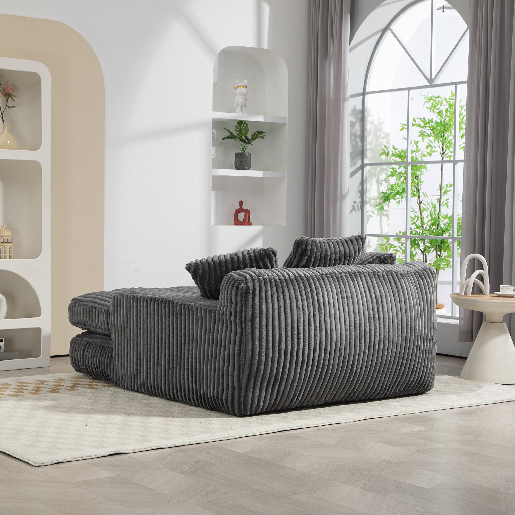 GOMYWAY Oversized Chaise Lounge Sofa Sleeper Chair with Throw Pillows, Dark Gray