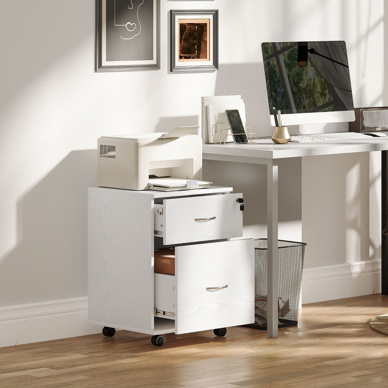 Two Drawer Lockable Filing Cabinet White Wood Grain