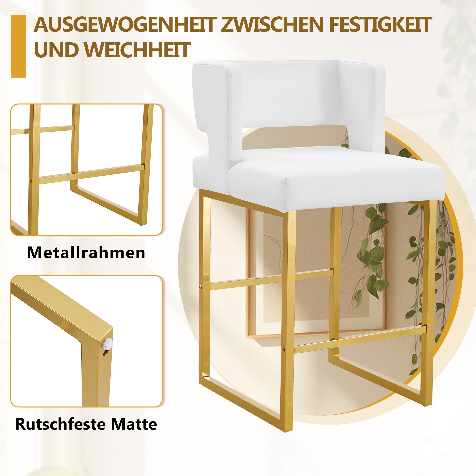 Bar Stools, Nordic Style Modern Square Design Gold Metal Legs, Multi-Color