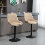 Retro Bar Stools Set of 2, Adjustable Upholstered Swivel Seat, Light Khaki