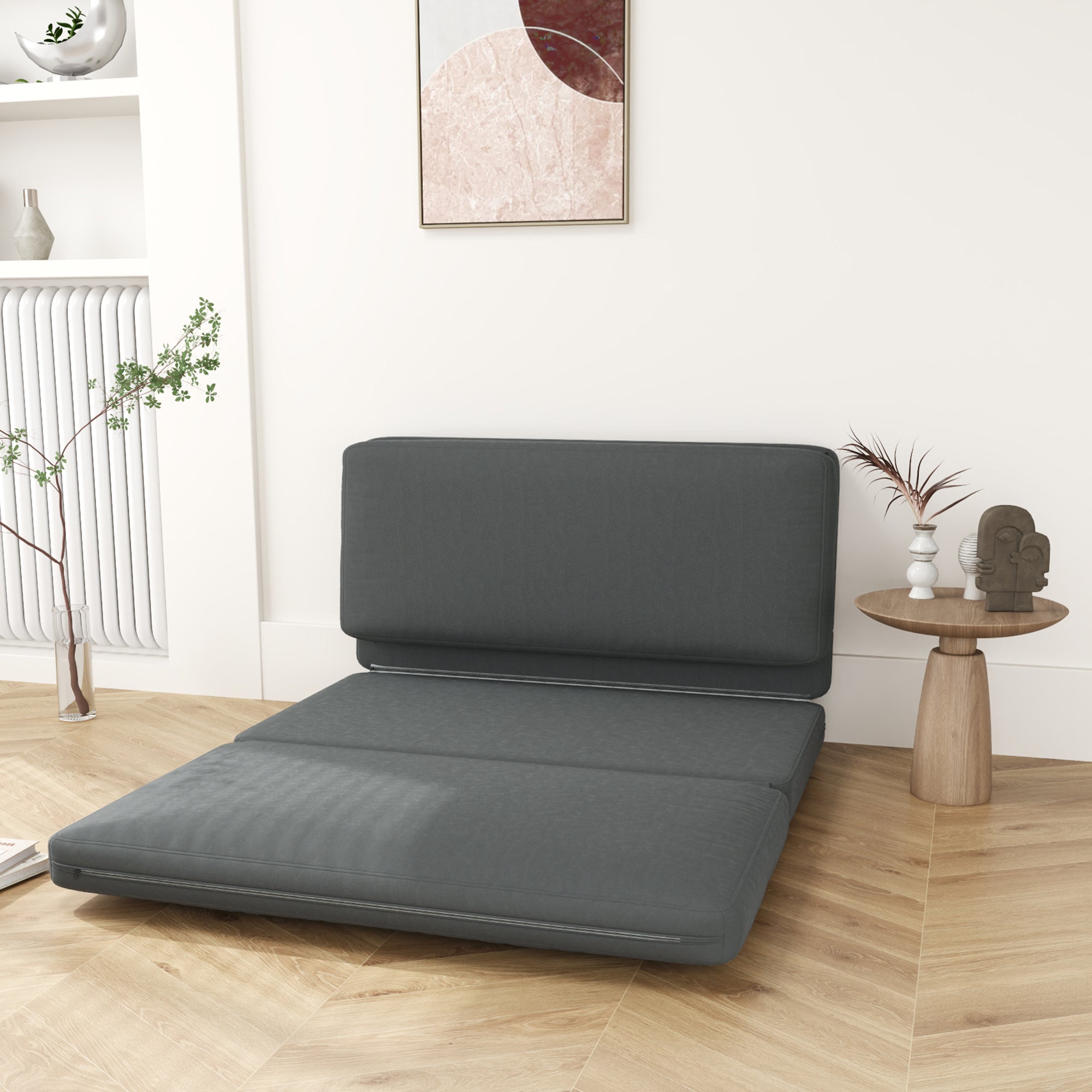 3-in-1 Folding Sofa Bed, Velvet, Dark Grey