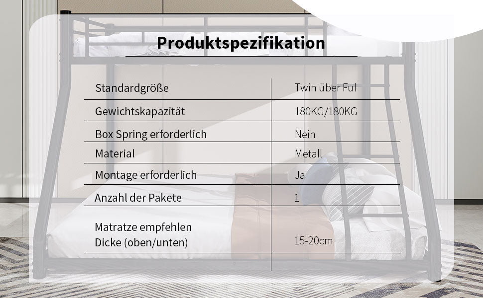 Bunk Bed, Twin Over Full, Metal